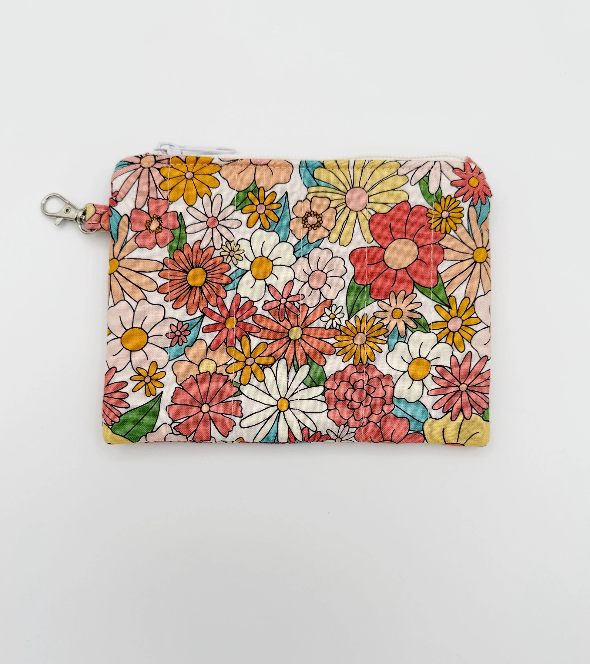 Flower Power Coin Purse, Retro Floral Wristlet Coin Pouch Moonshadow Caravan
