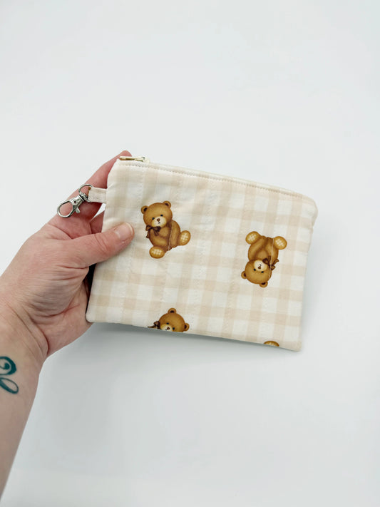 Quilted Teddy Bear Coin Purse, Plaid Change Pouch Moonshadow Caravan