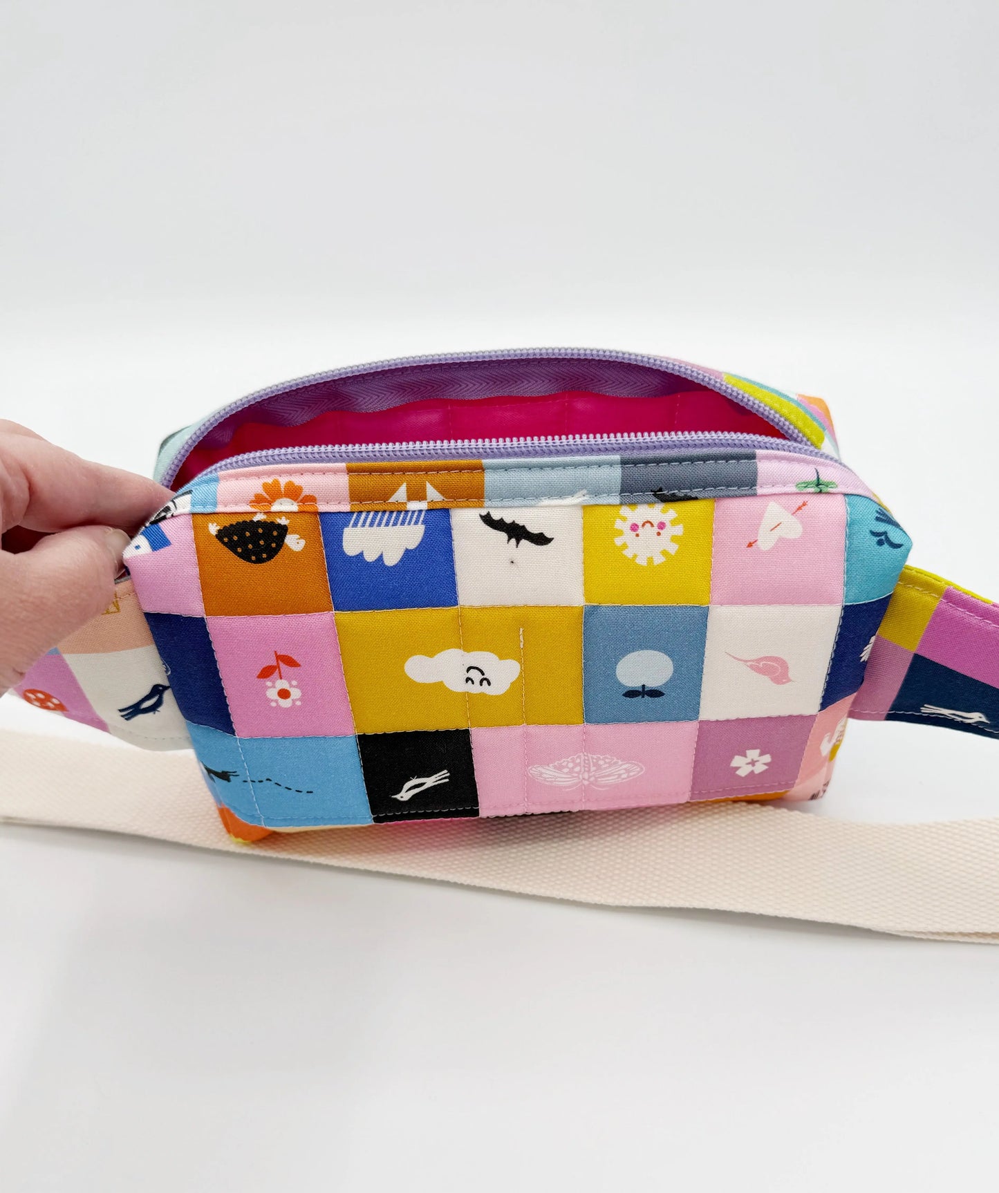 Quilted Whimsy Patchwork Crossbody Bag, Fanny Pack, Belt Bag Moonshadow Caravan