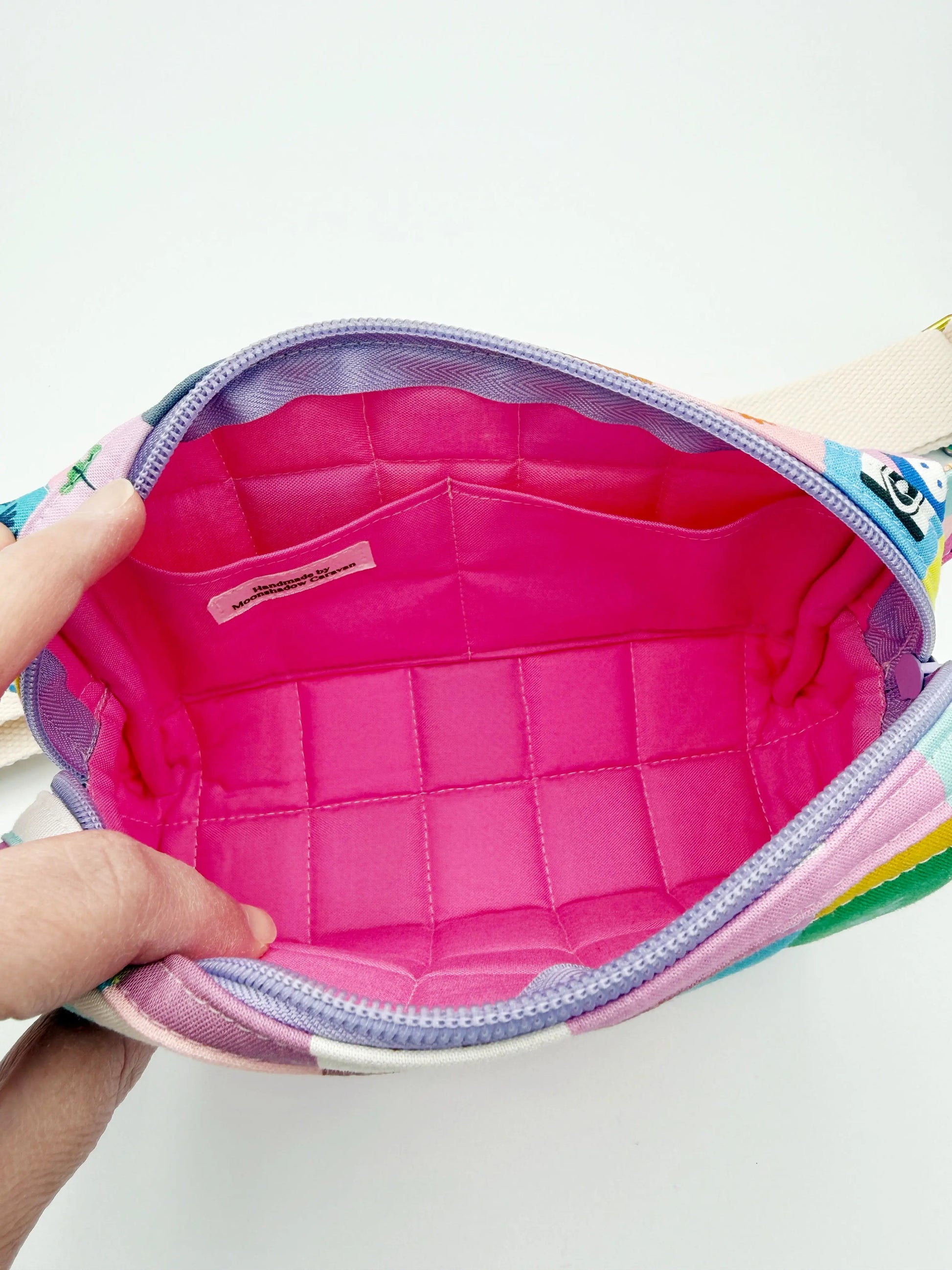 Quilted Whimsy Patchwork Crossbody Bag, Fanny Pack, Belt Bag Moonshadow Caravan