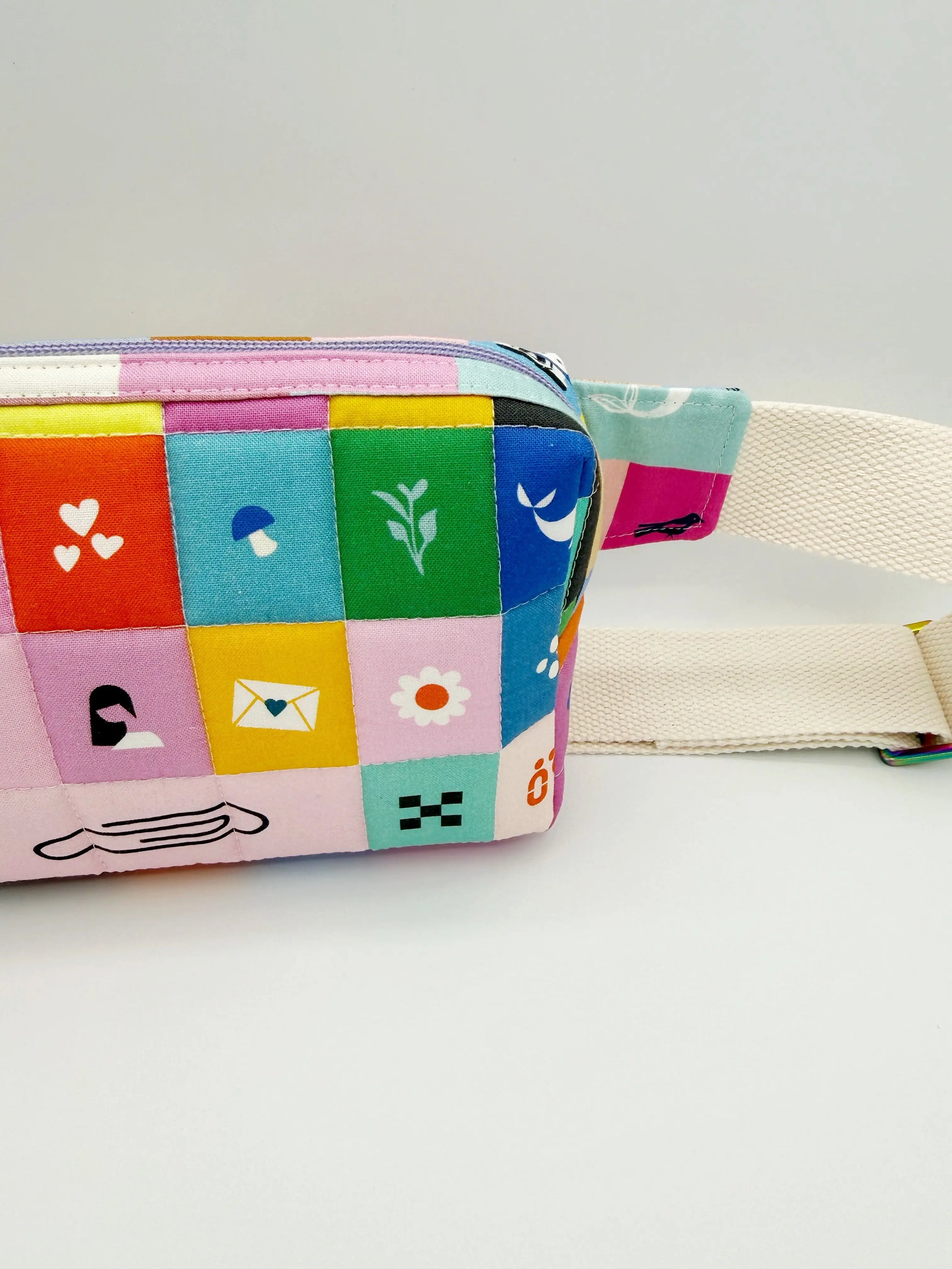 Quilted Whimsy Patchwork Crossbody Bag, Fanny Pack, Belt Bag Moonshadow Caravan