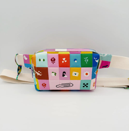 Quilted Whimsy Patchwork Crossbody Bag, Fanny Pack, Belt Bag Moonshadow Caravan