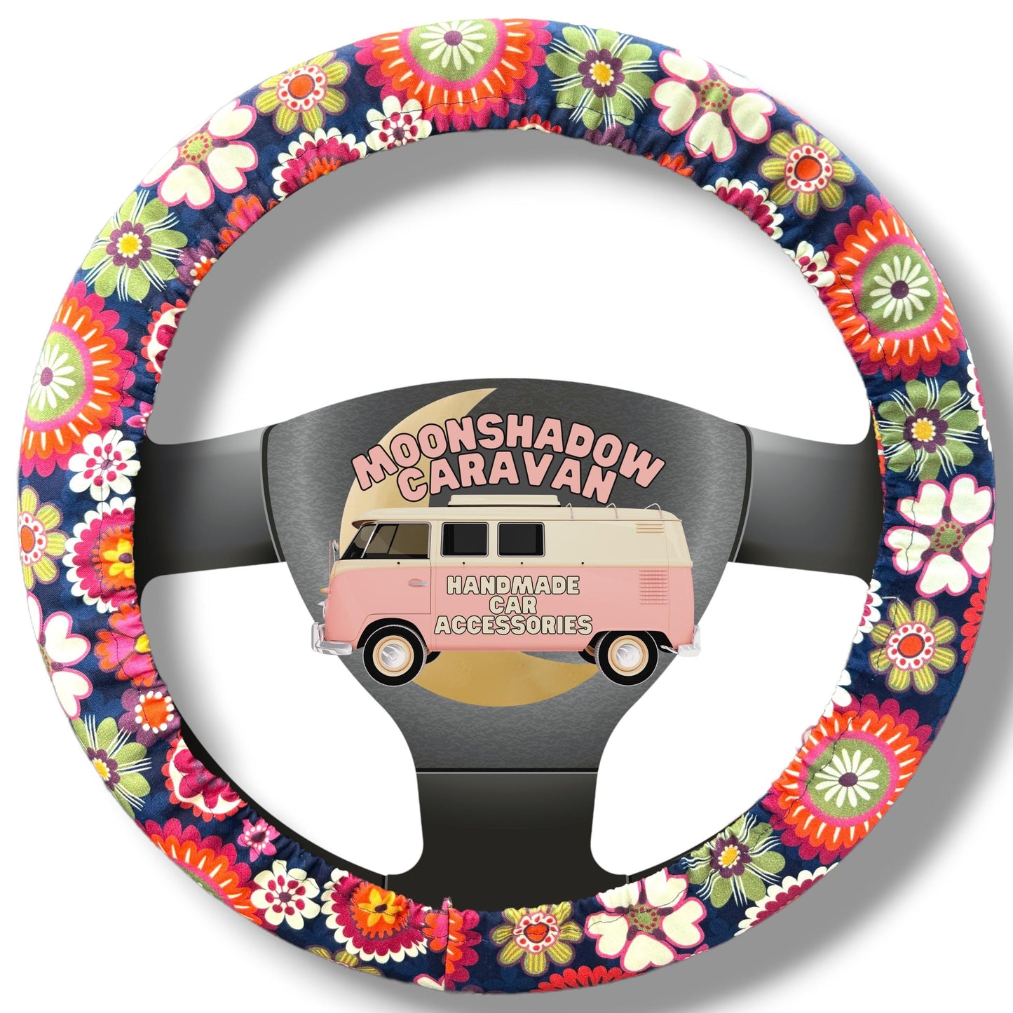 Navy Floral Steering Wheel Cover