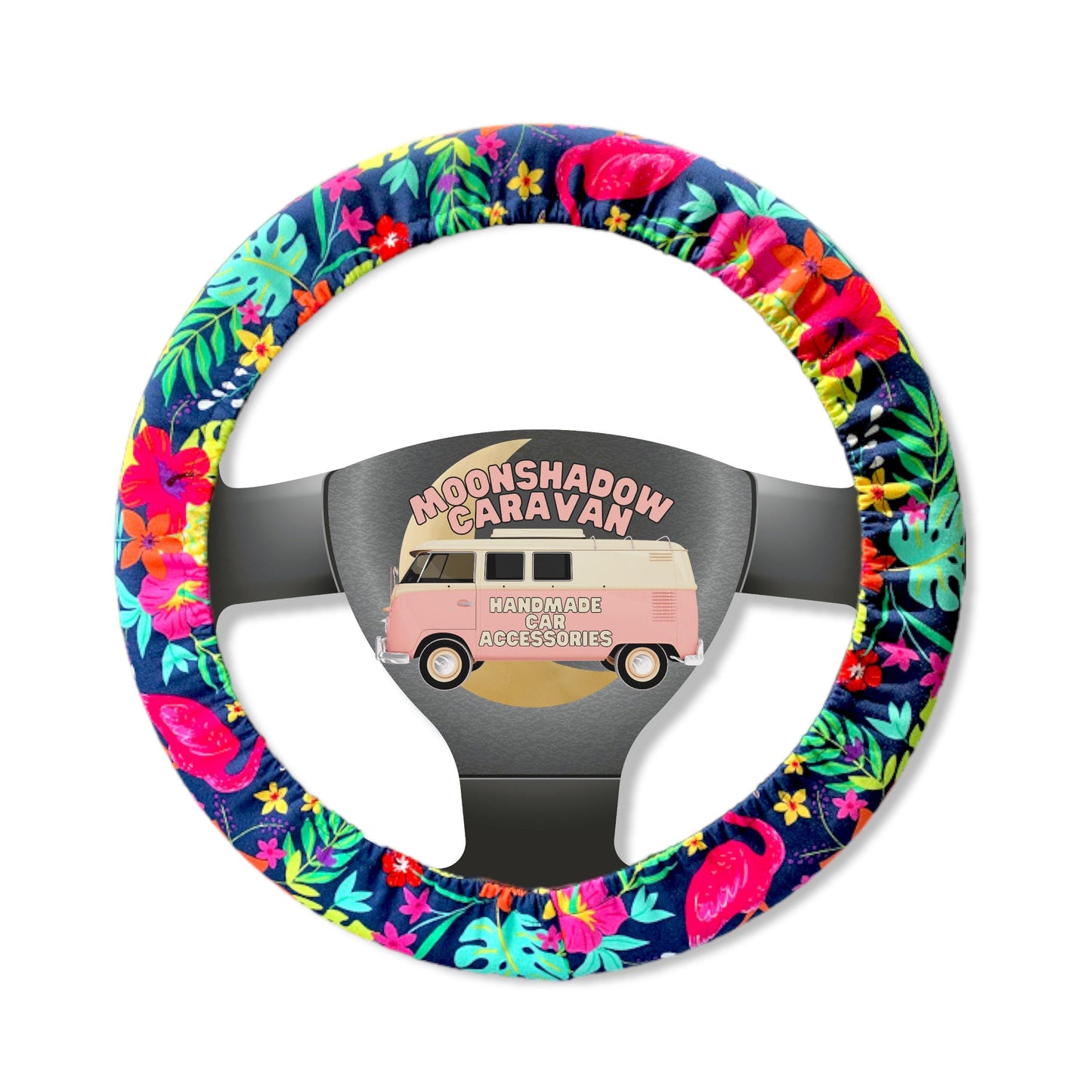 Tropical Monstera Flamingo Steering Wheel Cover