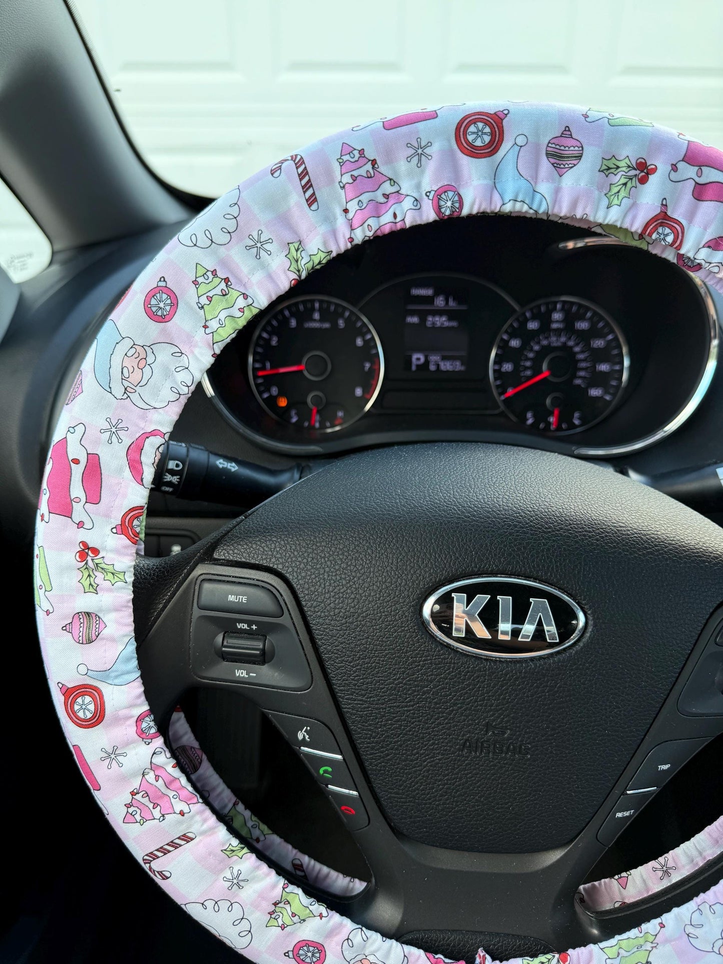Pink Checker Santa Christmas Steering Wheel Cover