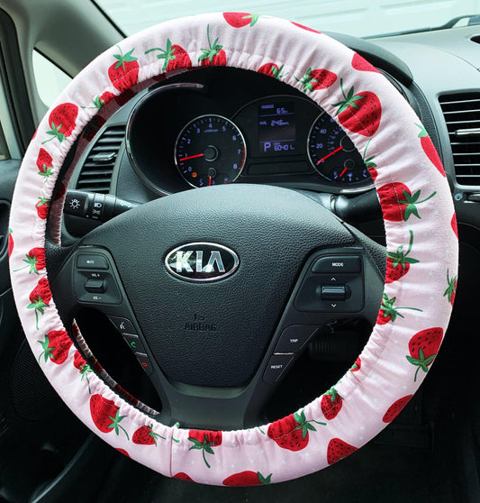 Light Pink Dot Strawberry Steering Wheel Cover