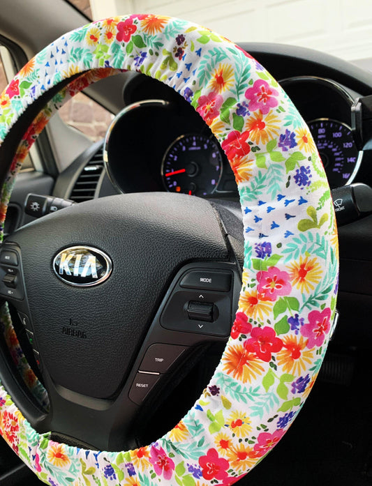 Bright Floral Steering Wheel Cover