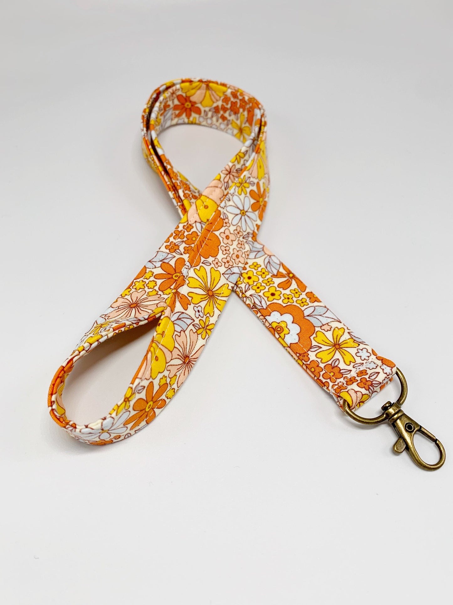 Orange Floral Lanyard Badge Holder