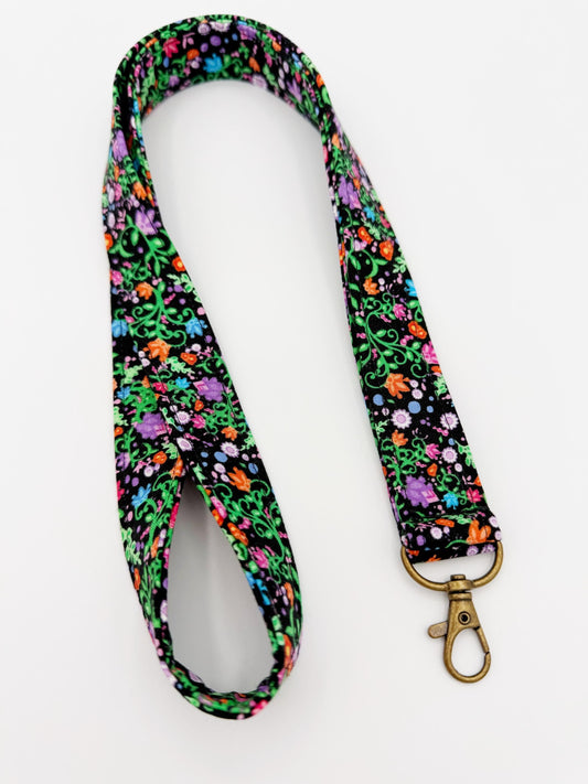 Black Wildflower Lanyard Badge Holder