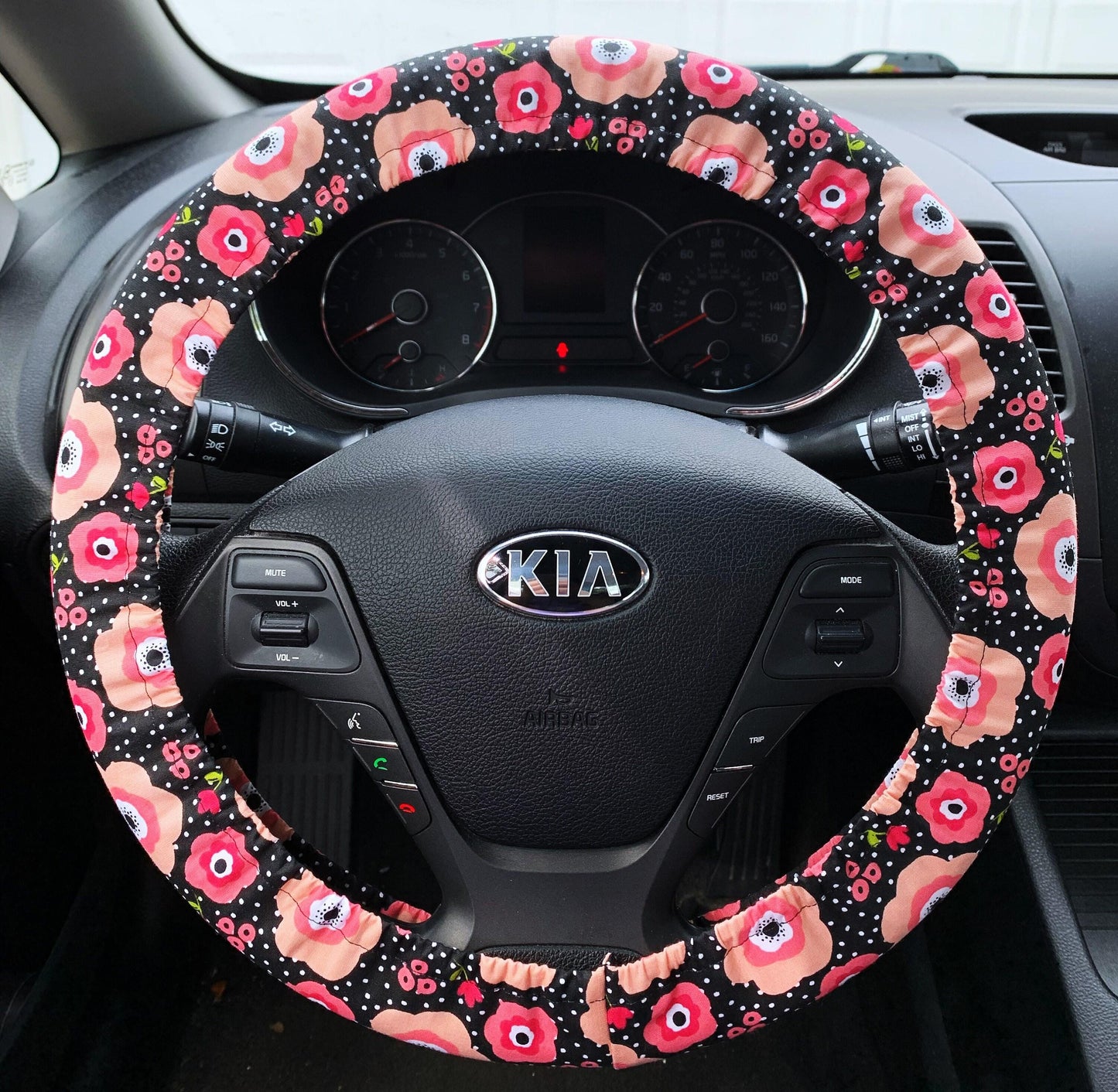 Pink Poppy Steering Wheel Cover