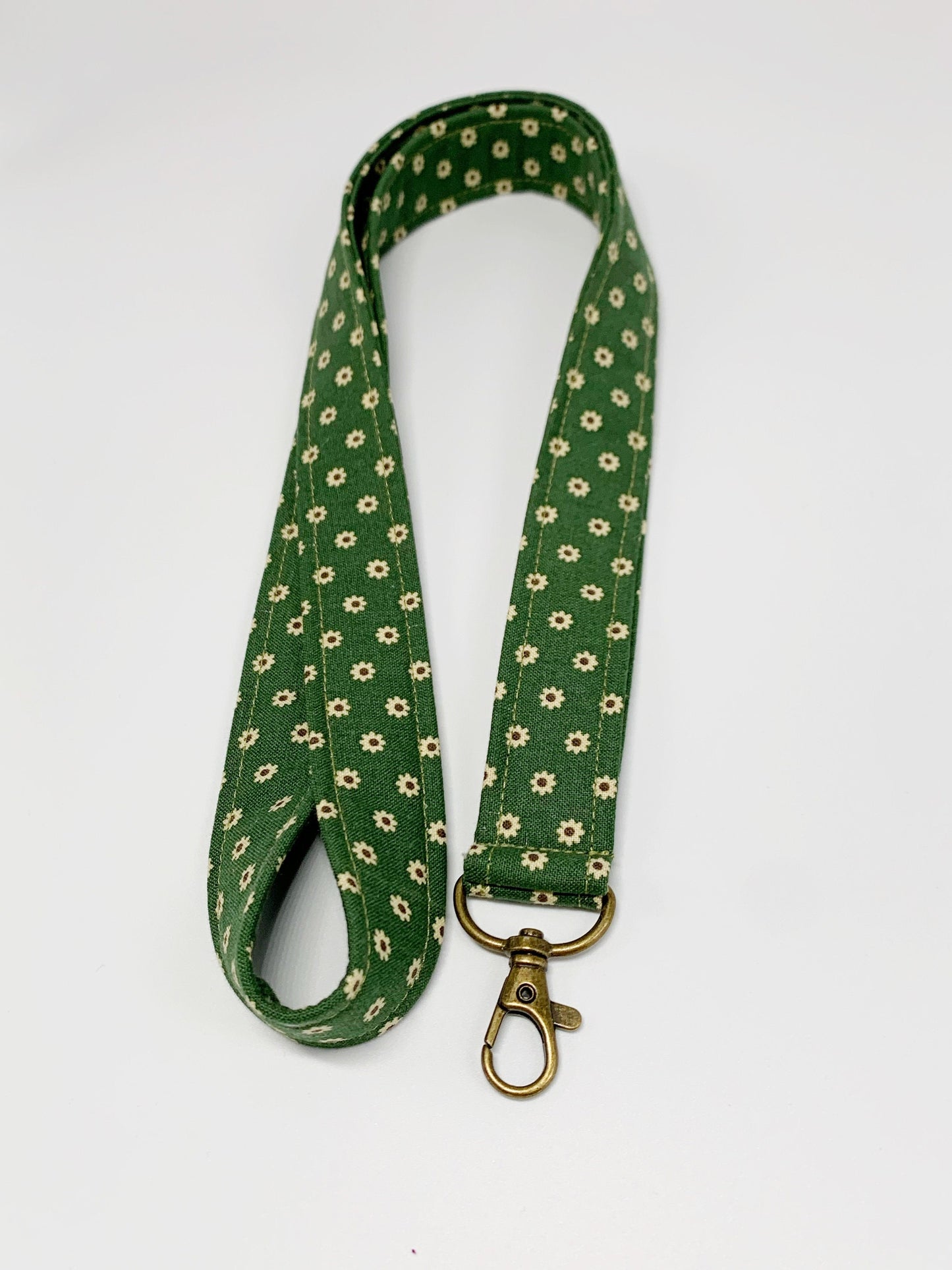 Olive Green Vintage Flower Lanyard Badge Holder