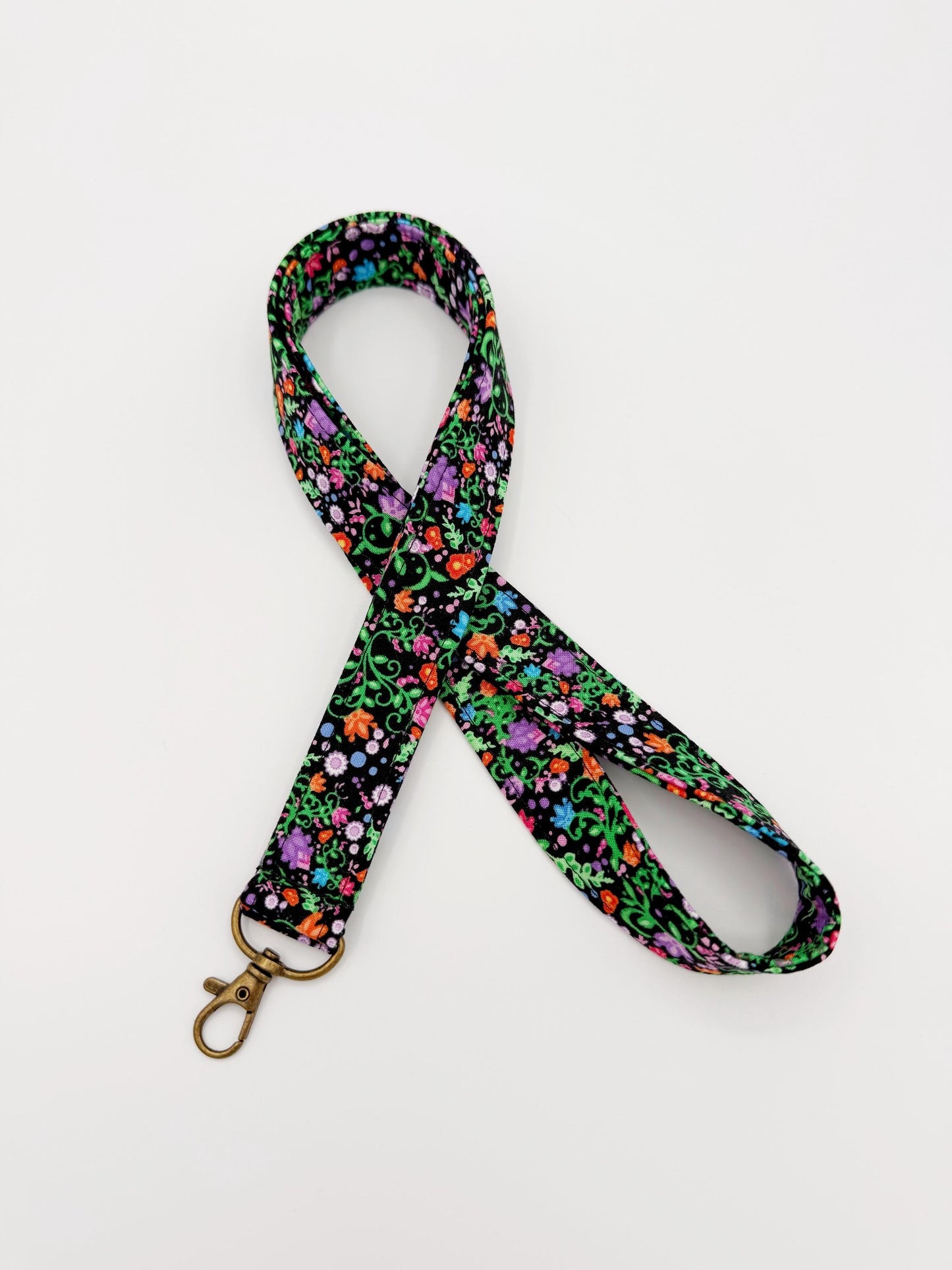 Black Wildflower Lanyard Badge Holder