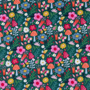 Green Woodland Steering Wheel Cover, Flowers & Mushrooms