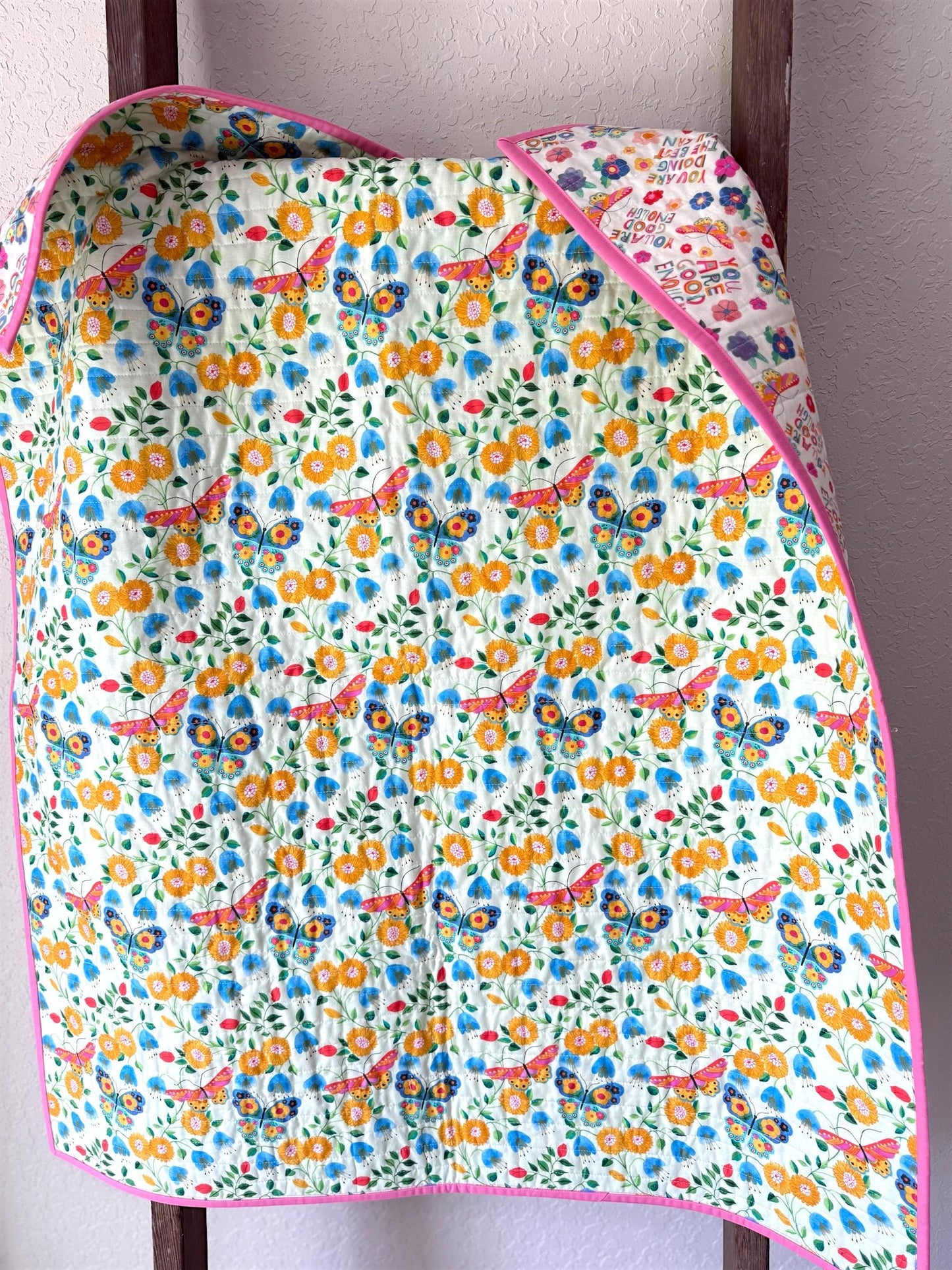 Handmade Butterfly Whole Cloth Quilt, Baby Size