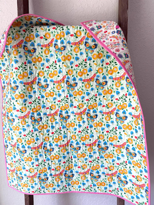 Handmade Butterfly Whole Cloth Quilt, Baby Size