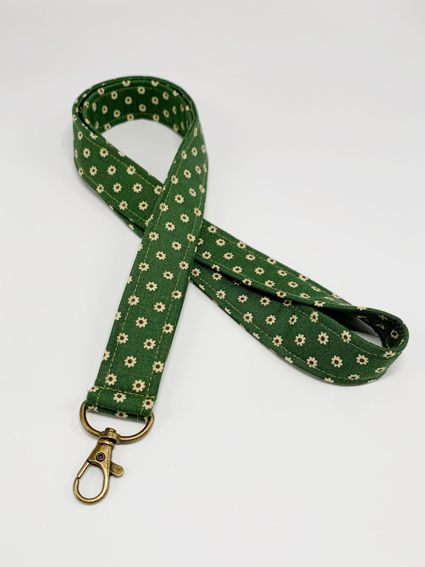 Olive Green Vintage Flower Lanyard Badge Holder