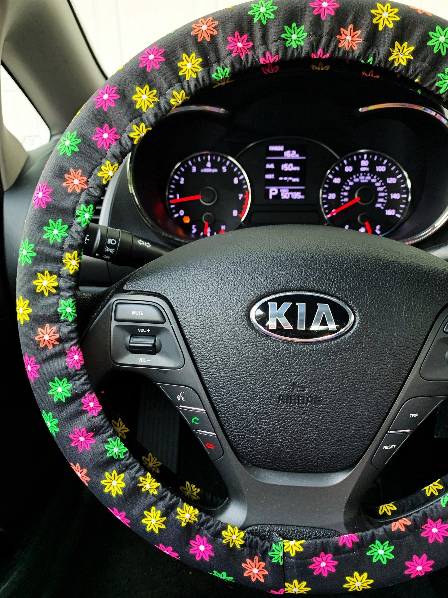 Hippie Neon Flower Steering Wheel Cover