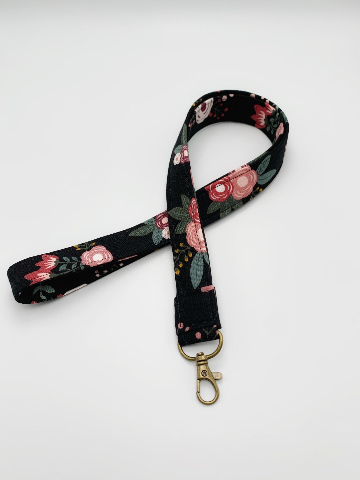 Black, Mauve Vintage Floral Lanyard ID Badge Holder