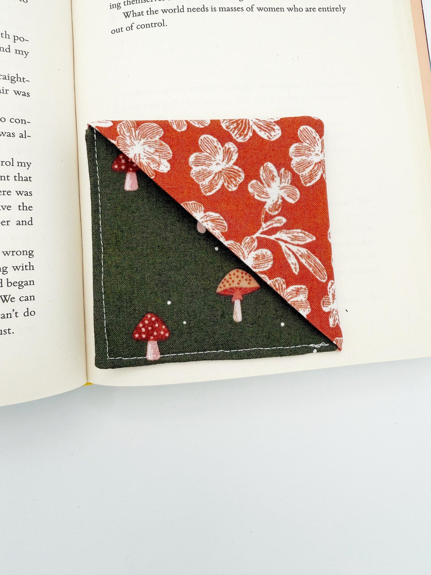 Patchwork, Mushrooms Fabric Corner Bookmarks - Set of 3
