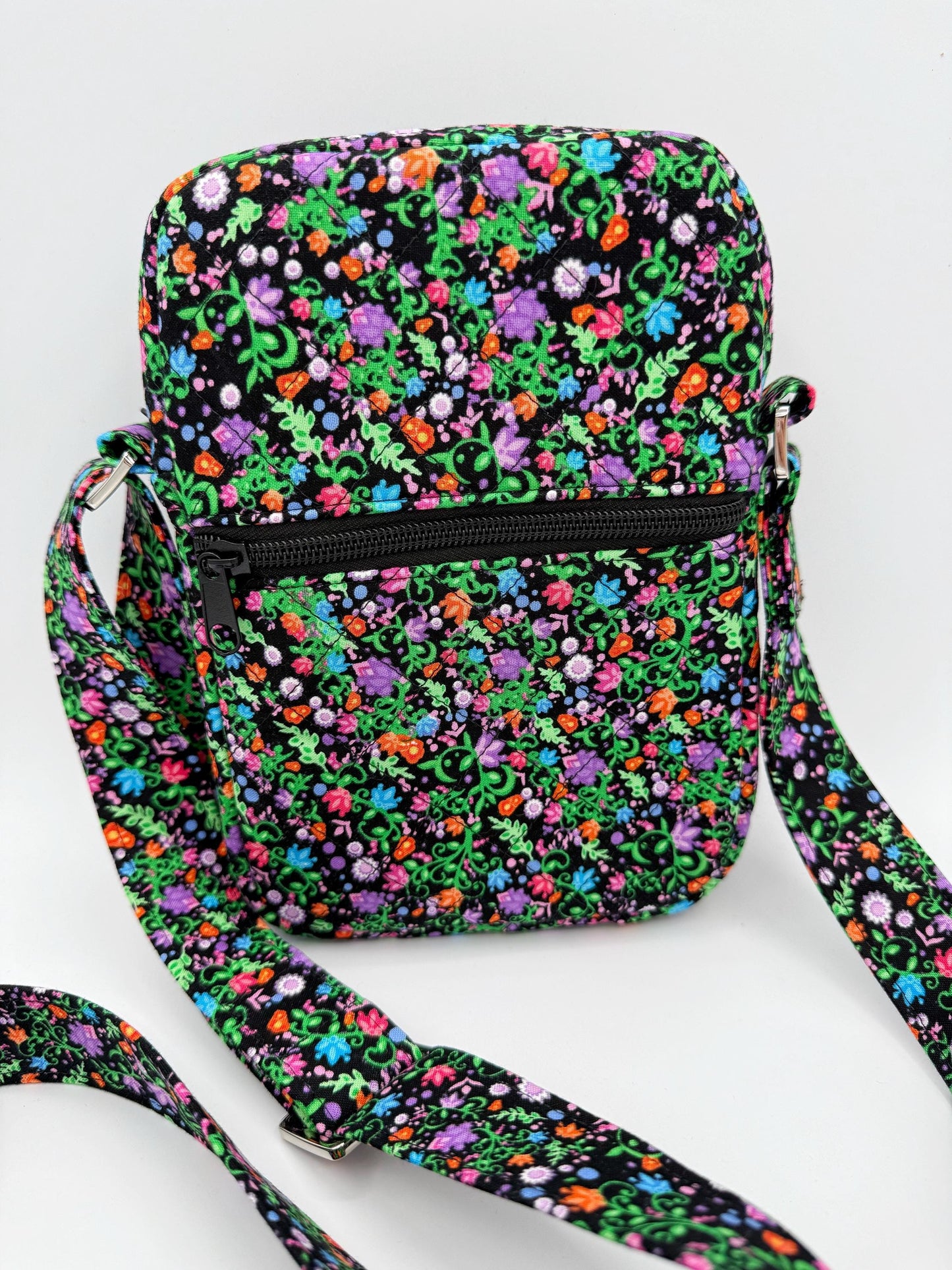Black Floral Quilted Crossbody Bag