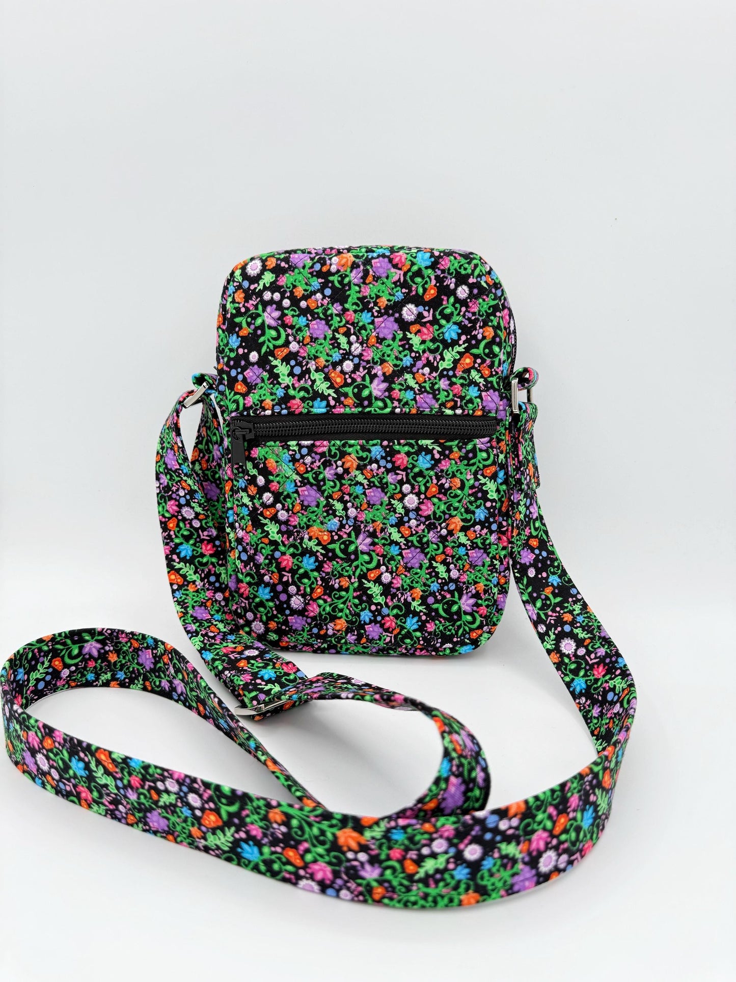 Black Floral Quilted Crossbody Bag