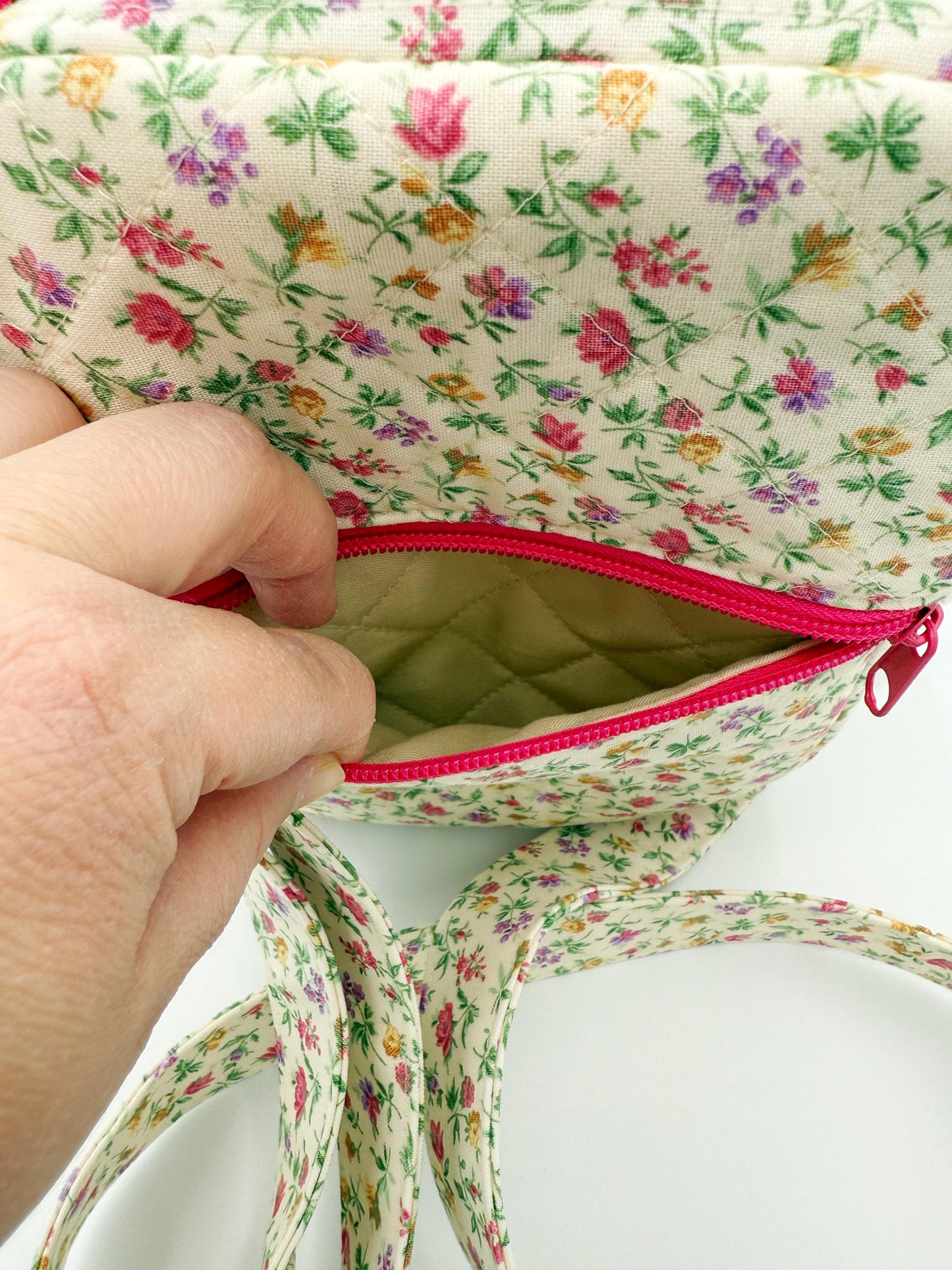 Pink, Purple Floral Quilted Crossbody Bag