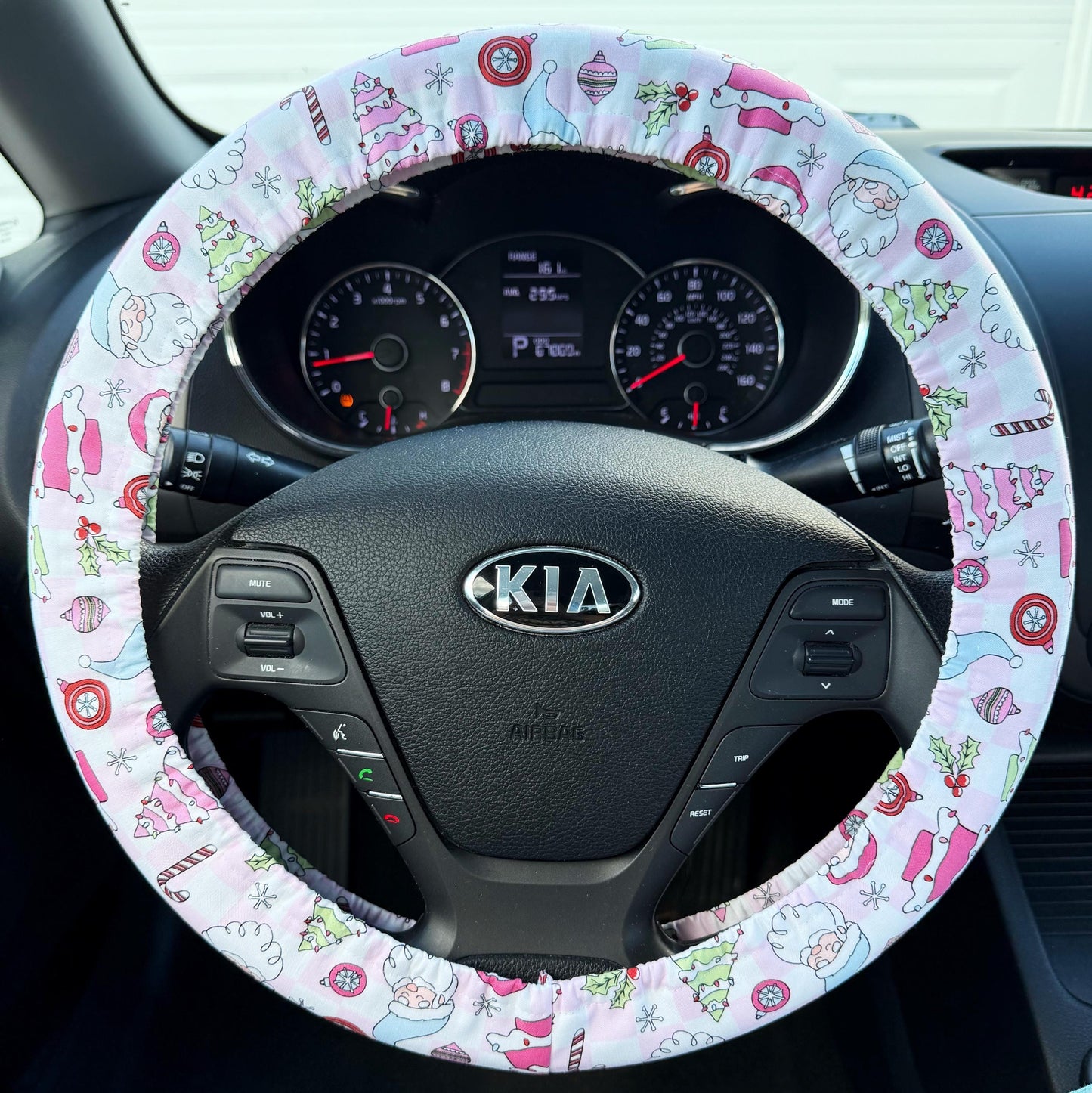 Pink Checker Santa Christmas Steering Wheel Cover