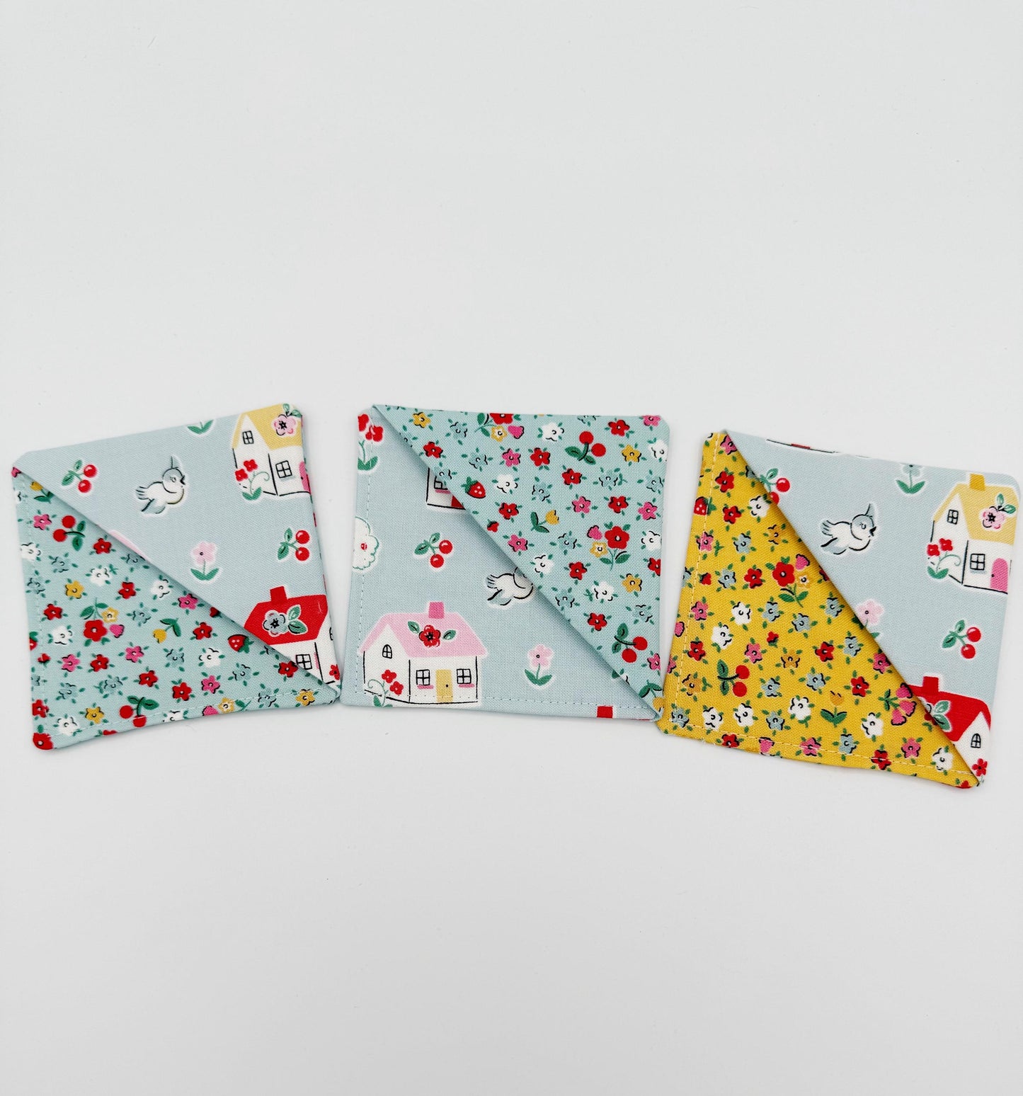 Cherry, Strawberry Bitty Blossoms Fabric Corner Bookmarks - Set of 3