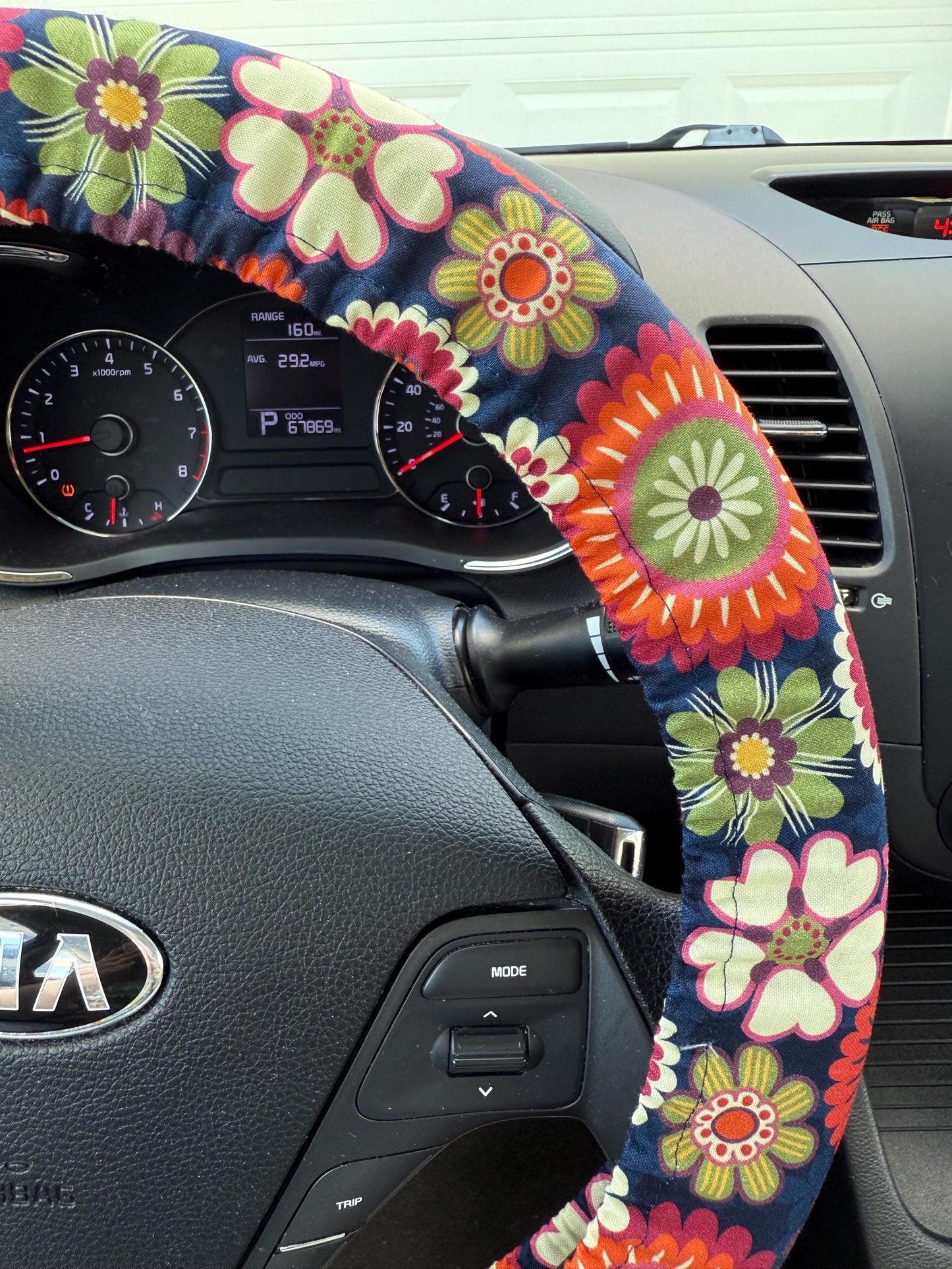 Navy Floral Steering Wheel Cover