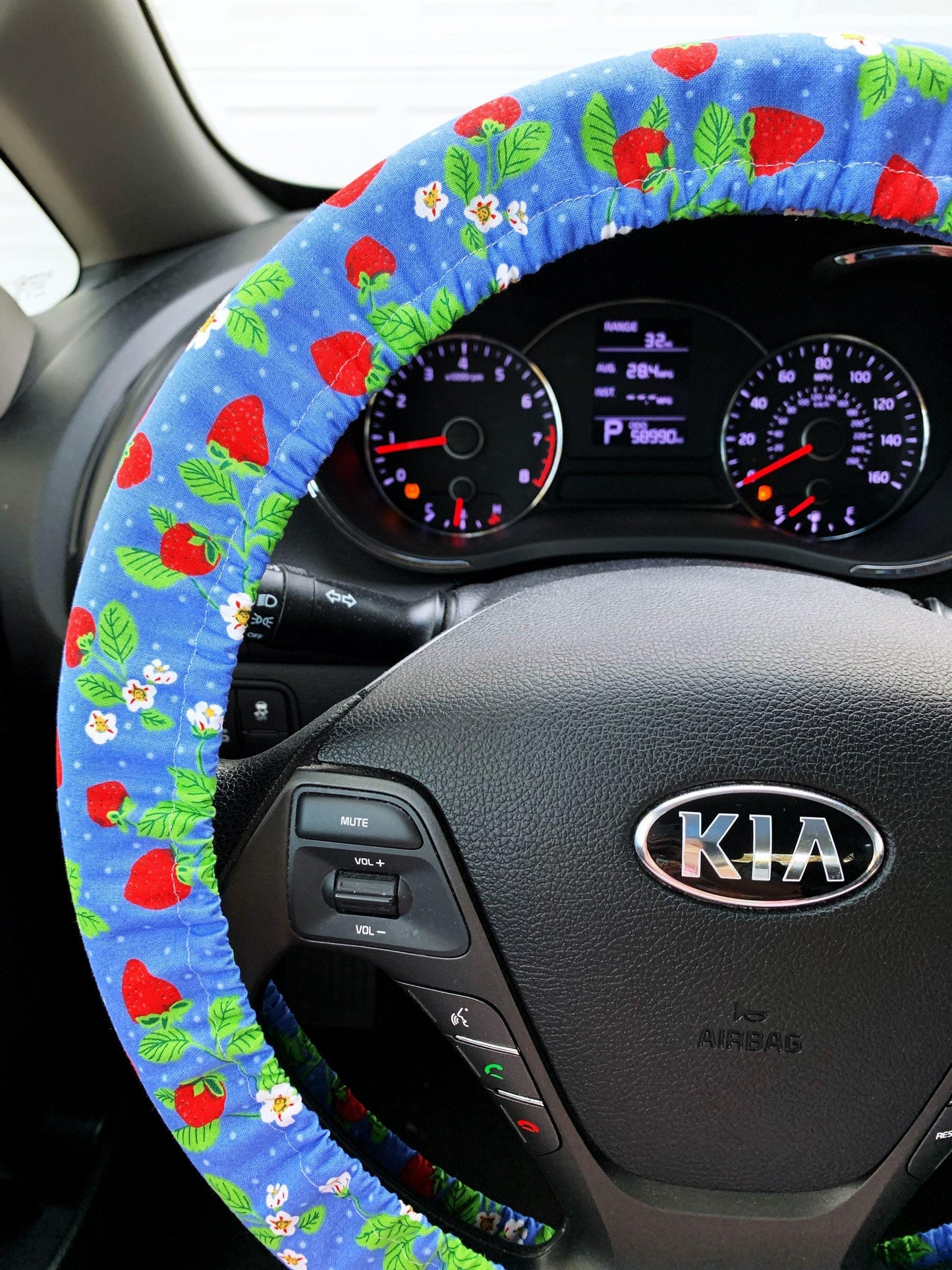 Blue Strawberry Steering Wheel Cover