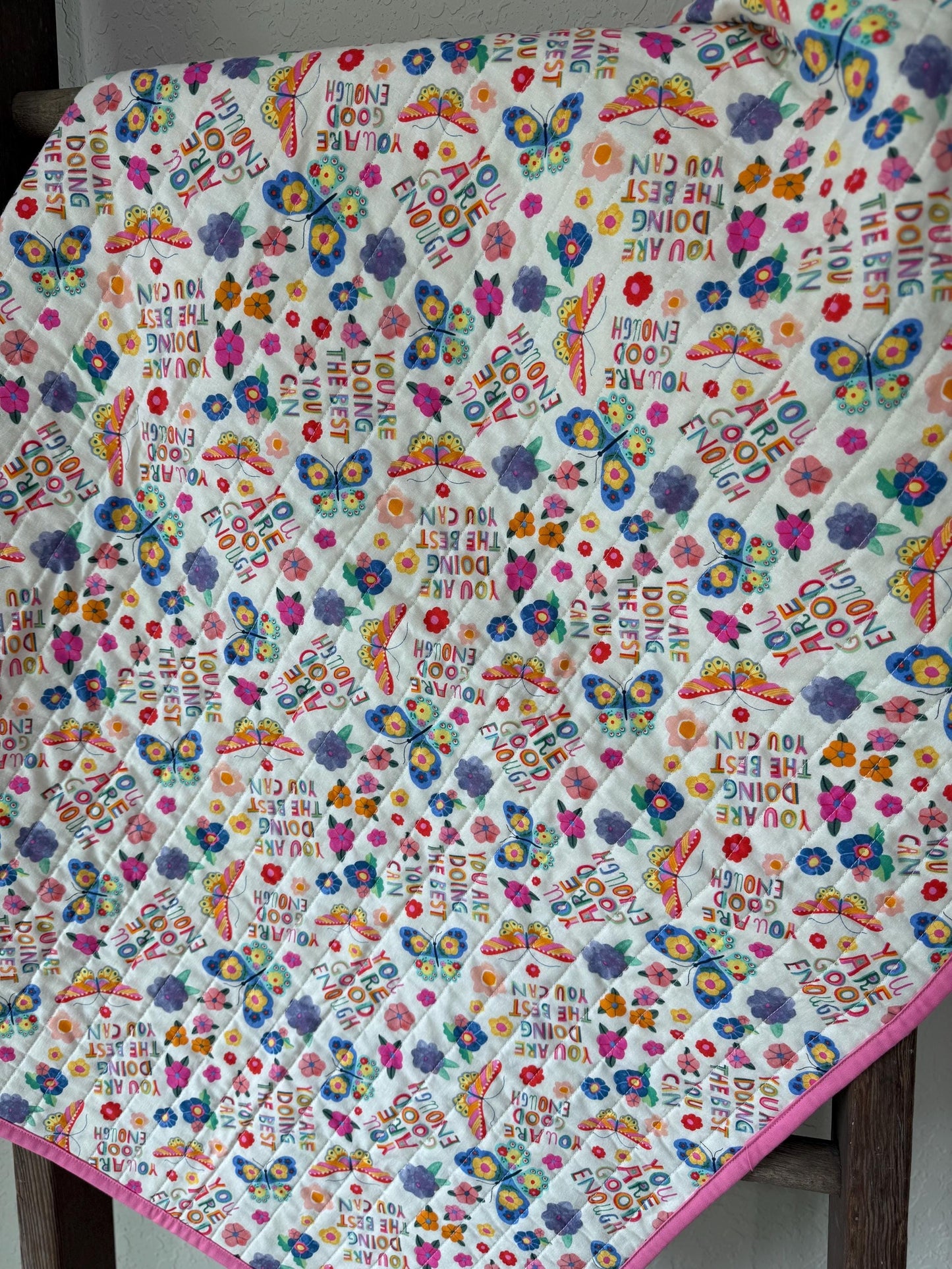 Handmade Butterfly Whole Cloth Quilt, Baby Size