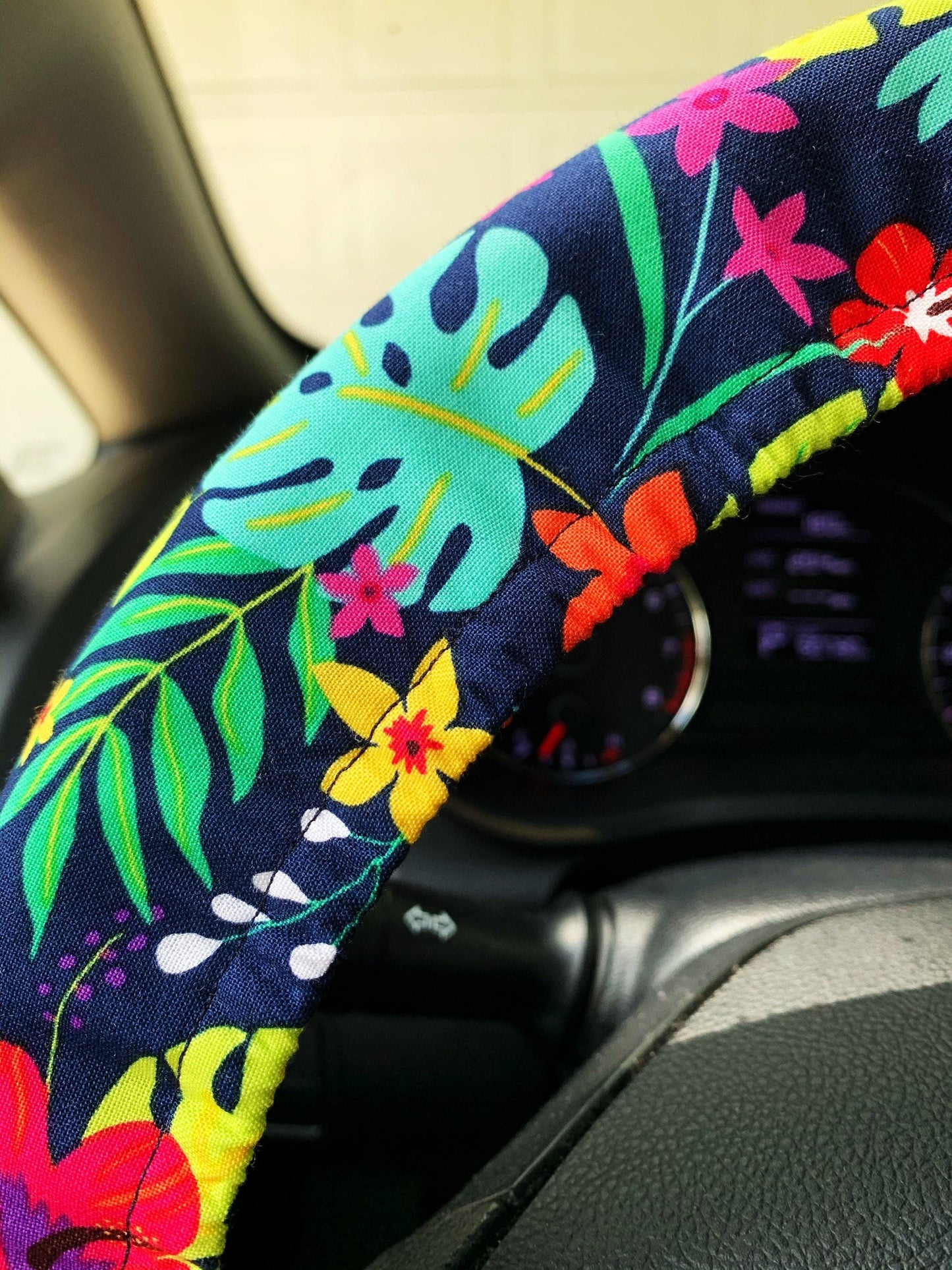 Tropical Monstera Flamingo Steering Wheel Cover
