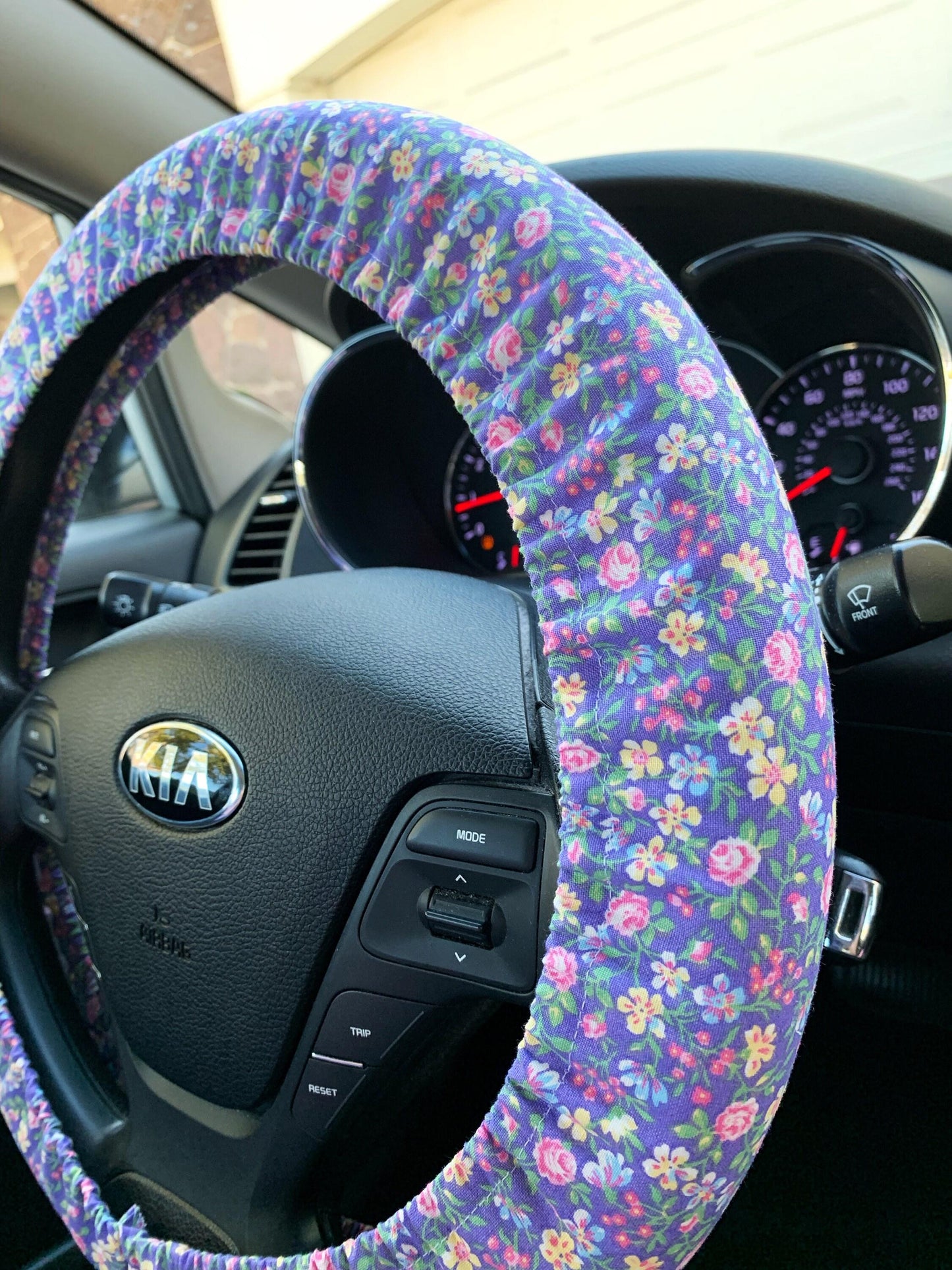 Purple Floral Steering Wheel Cover