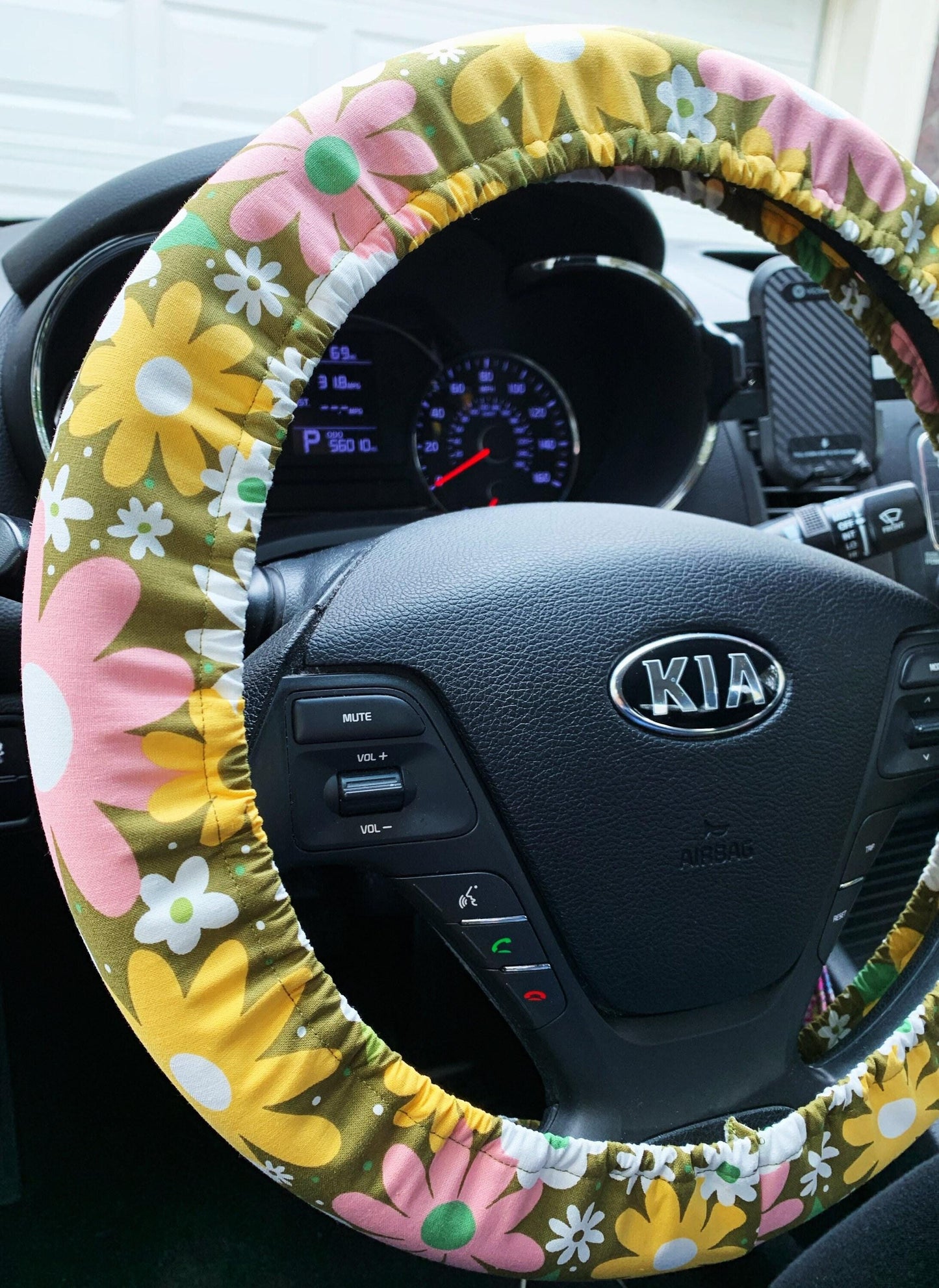 Olive Flower Power Steering Wheel Cover