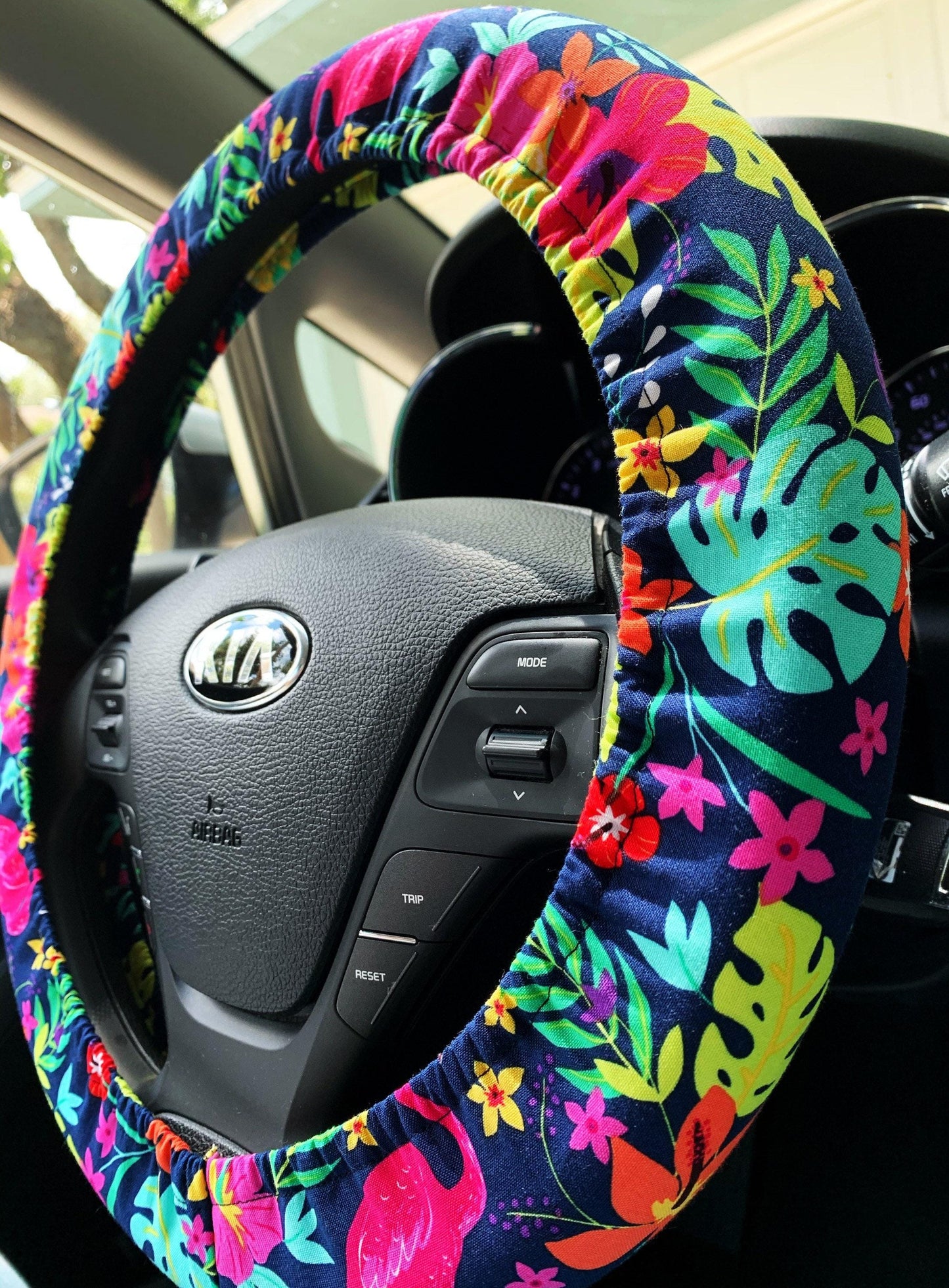 Tropical Monstera Flamingo Steering Wheel Cover