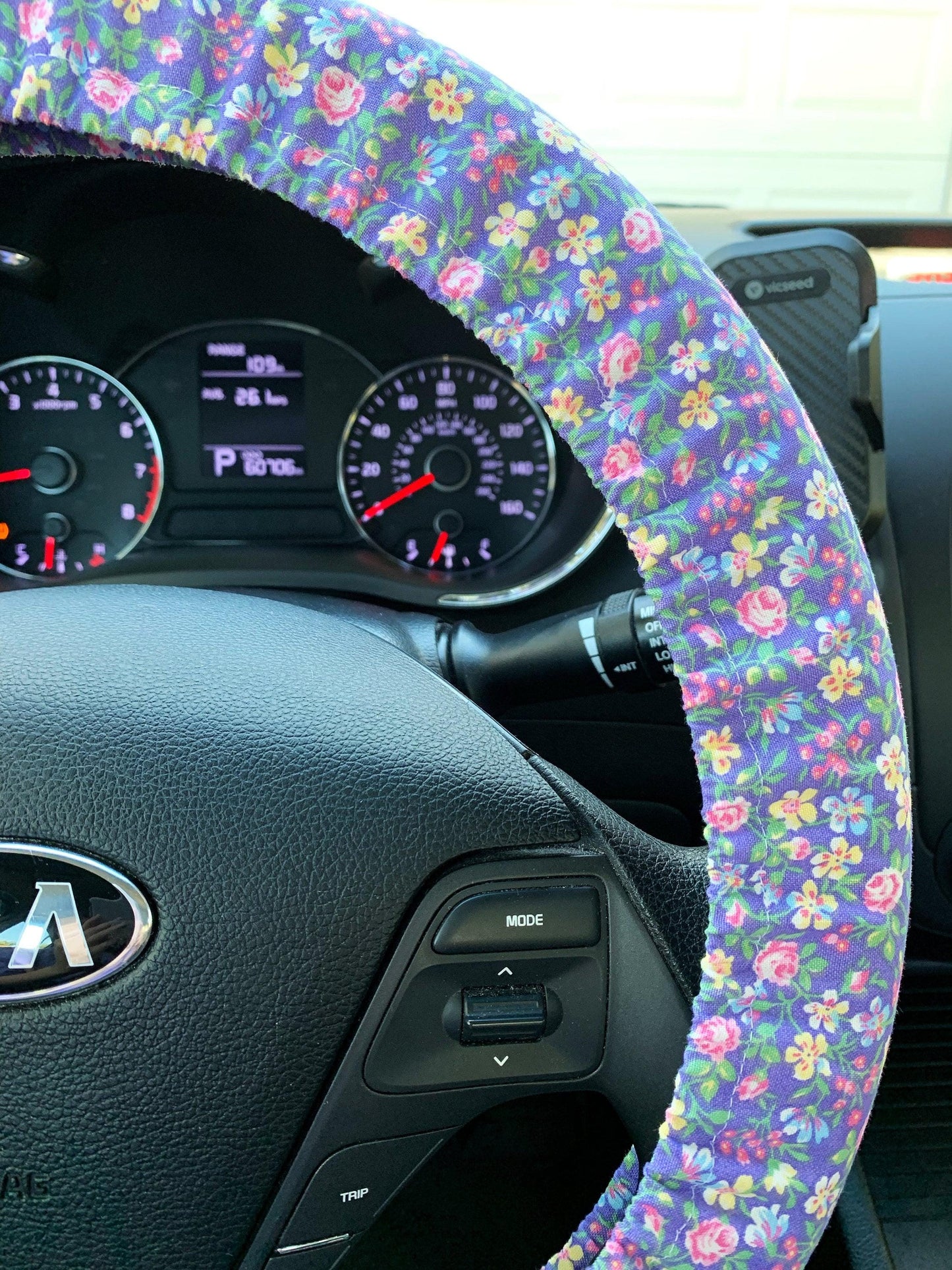 Purple Floral Steering Wheel Cover