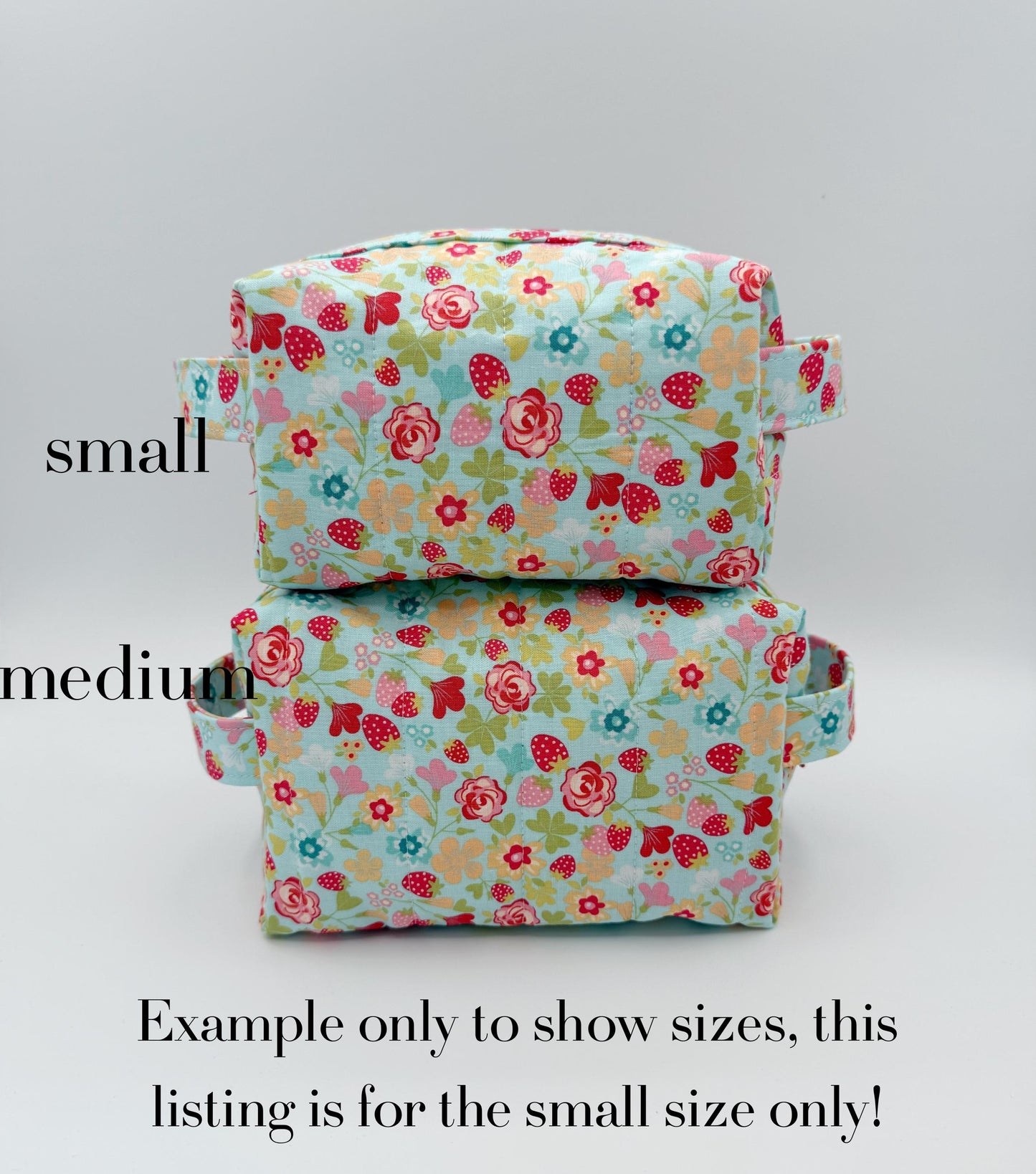 Blue Red Floral Boxy Bag, Handmade Toiletry Case Size Small