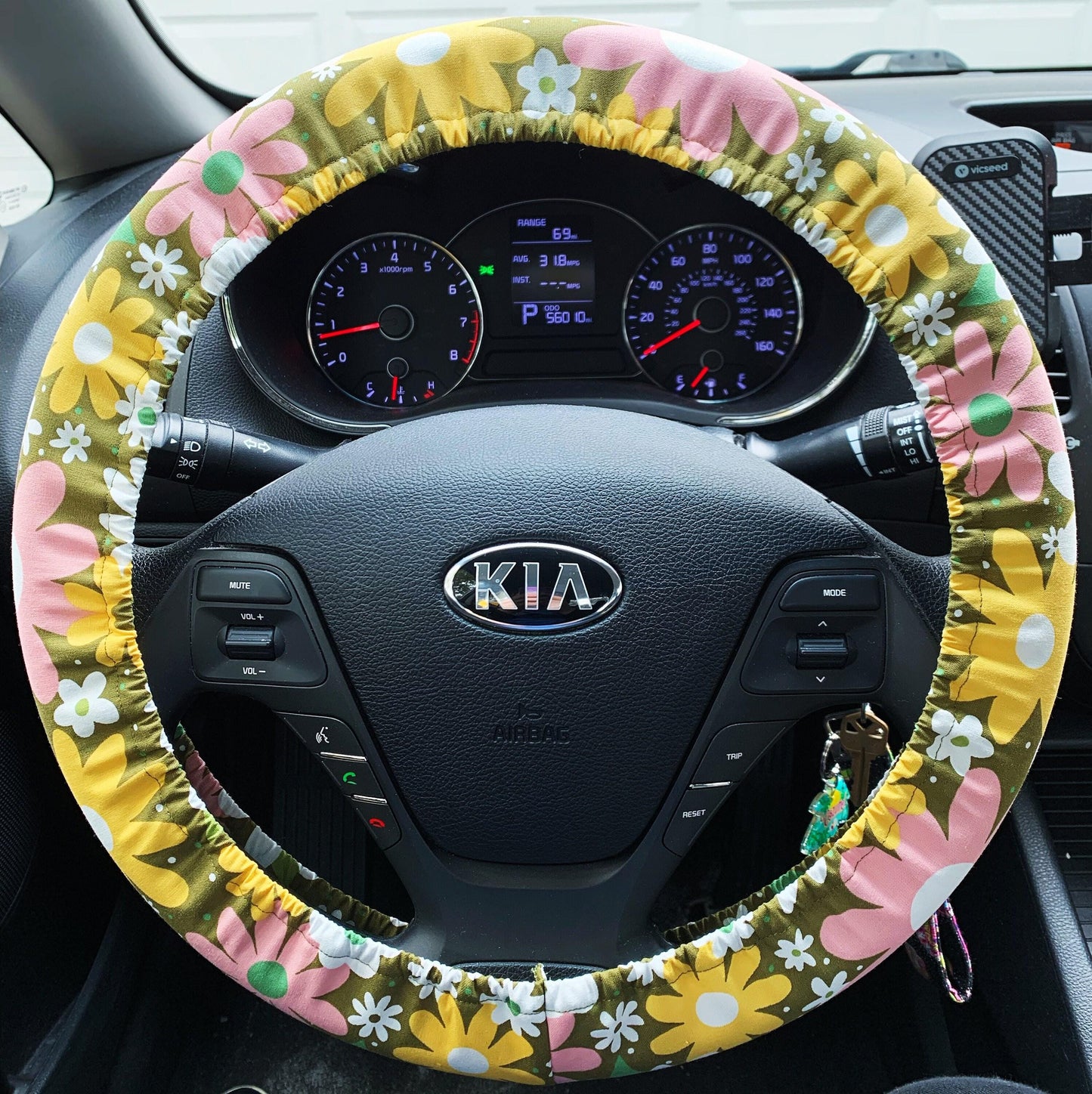 Olive Flower Power Steering Wheel Cover