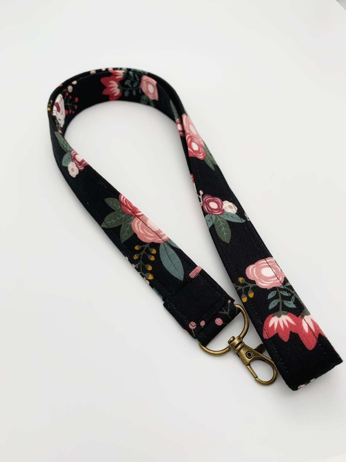 Black, Mauve Vintage Floral Lanyard ID Badge Holder