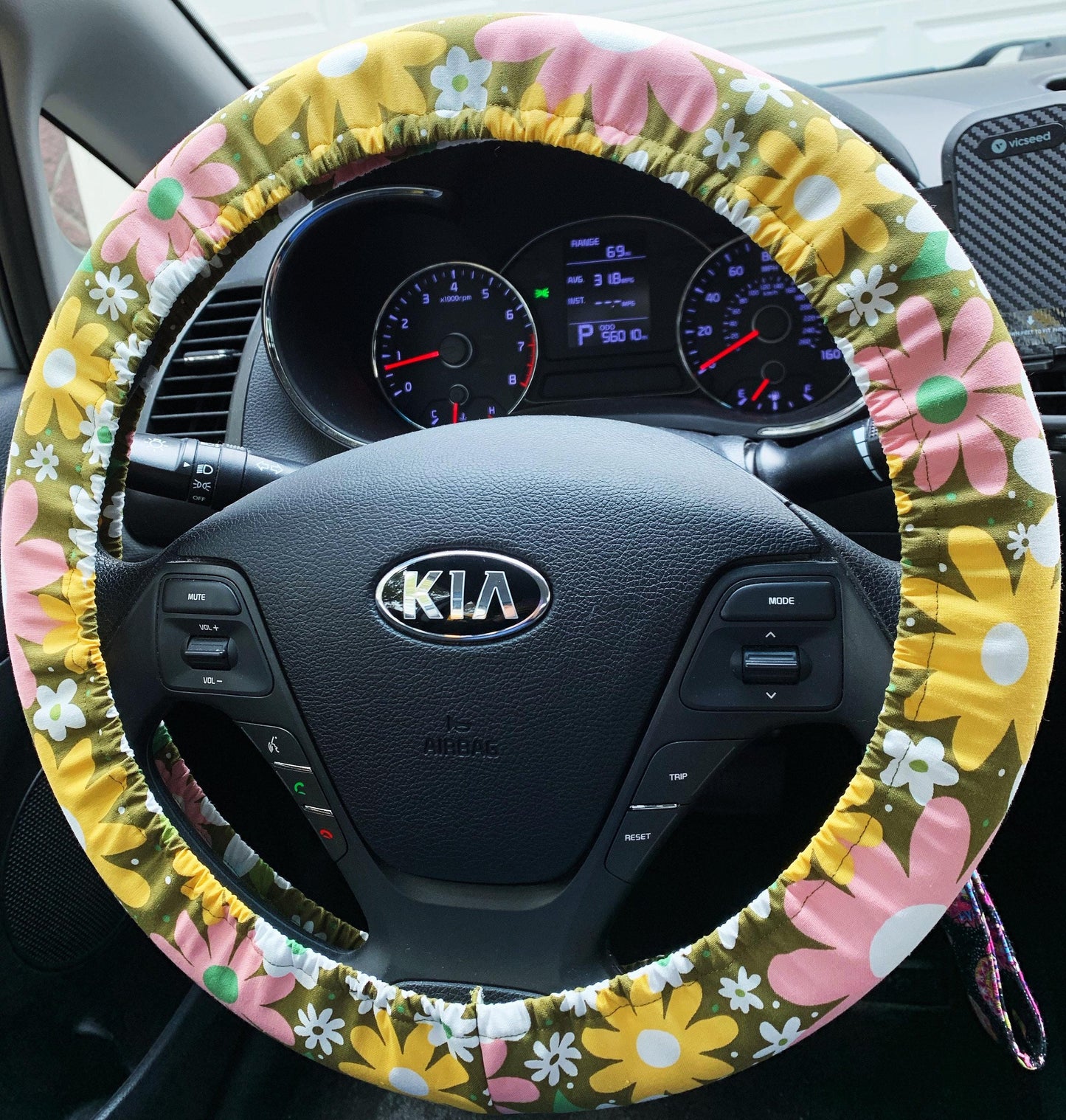Olive Flower Power Steering Wheel Cover