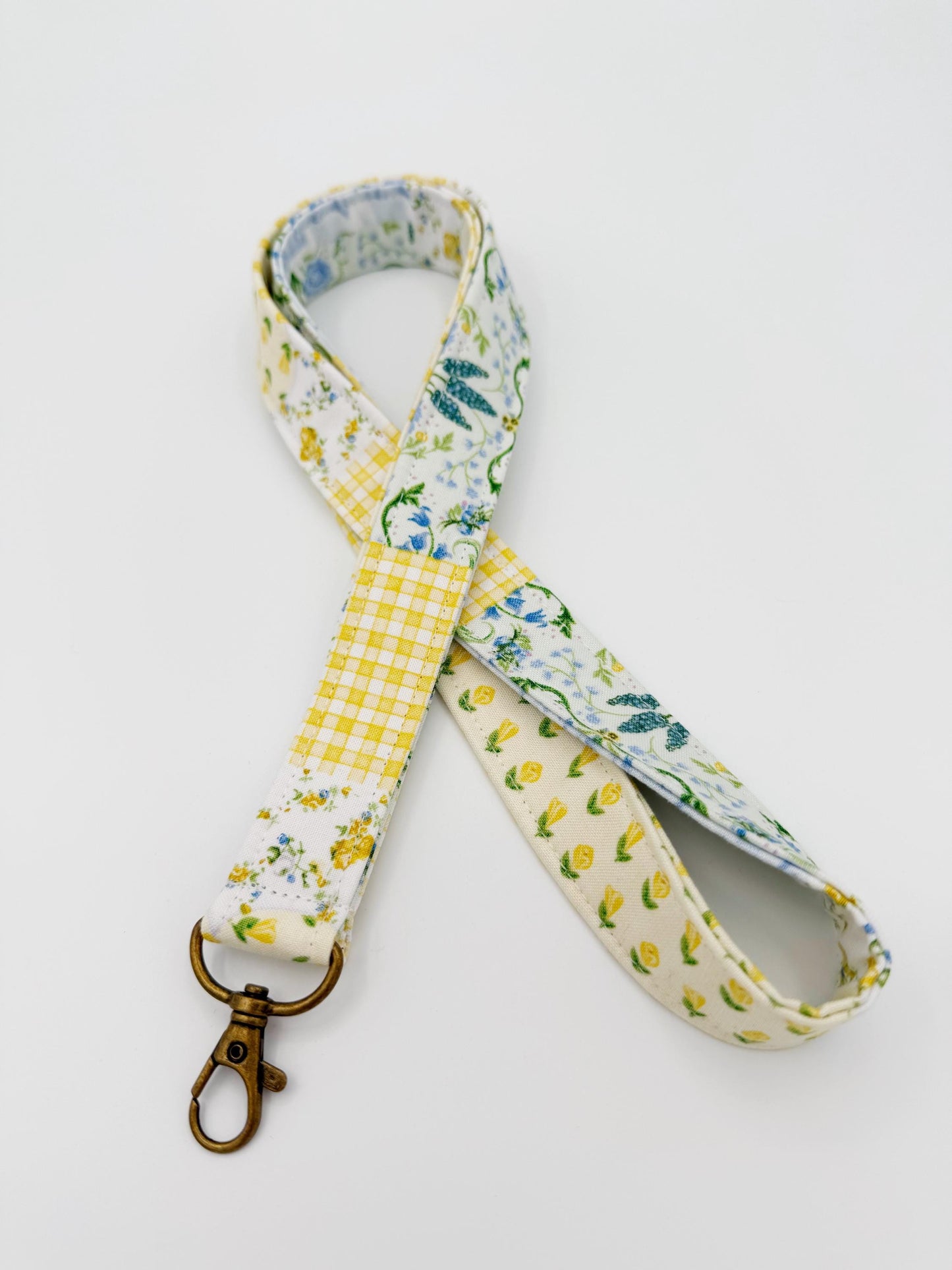 Blue Yellow Vintage Patchwork Lanyard Badge Holder