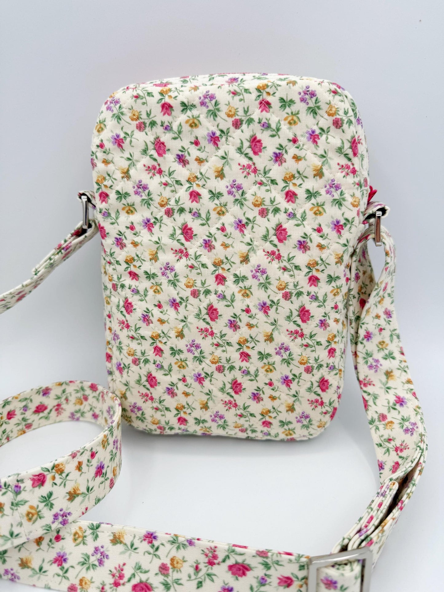 Pink, Purple Floral Quilted Crossbody Bag