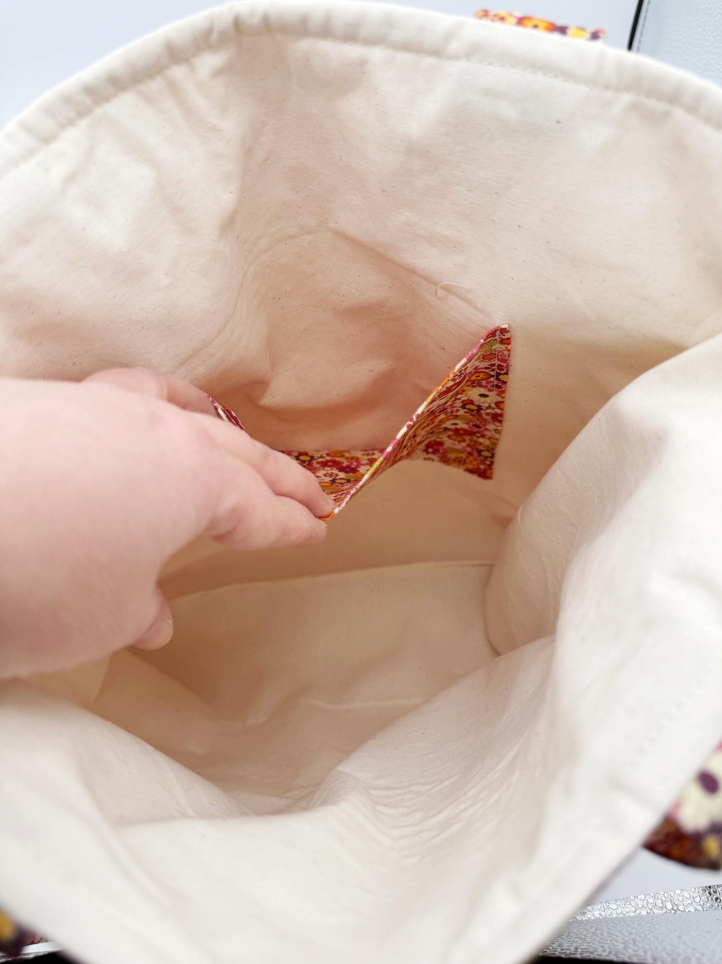 Retro Flower Power Quilted Tote, Handmade Cotton Shoulder Bag