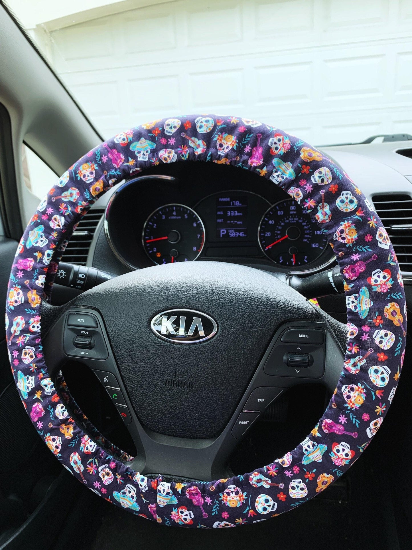 Sugar Skull Day of the Dead Steering Wheel Cover