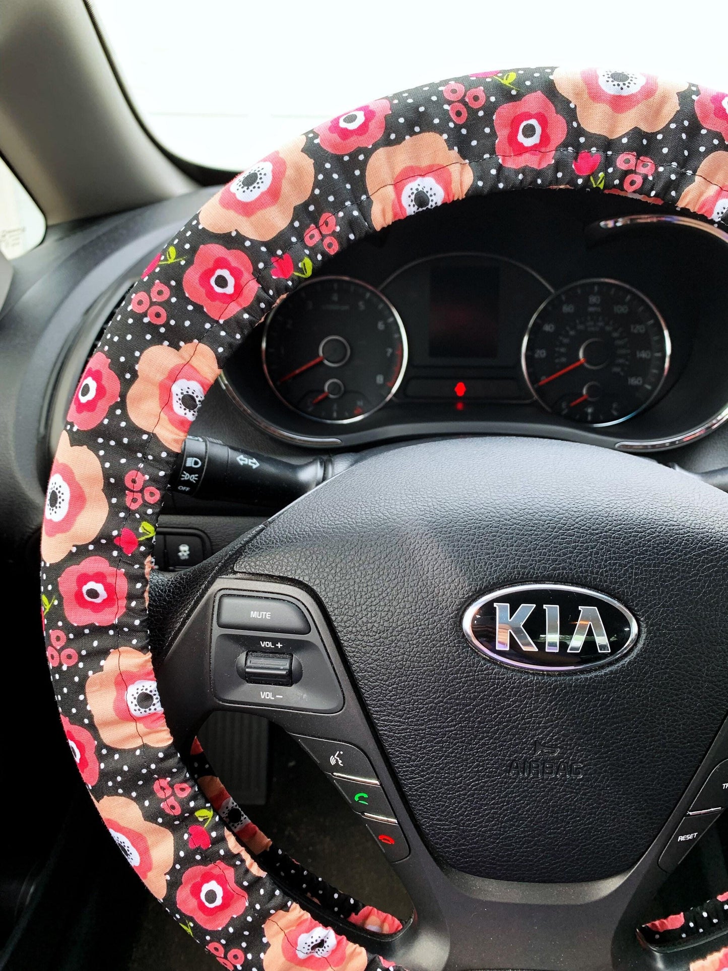 Pink Poppy Steering Wheel Cover