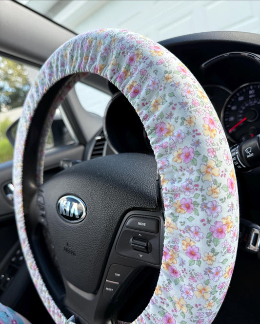 Vintage Calico Floral Steering Wheel Cover