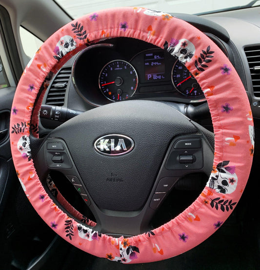 Pink Skull Mushroom Steering Wheel Cover