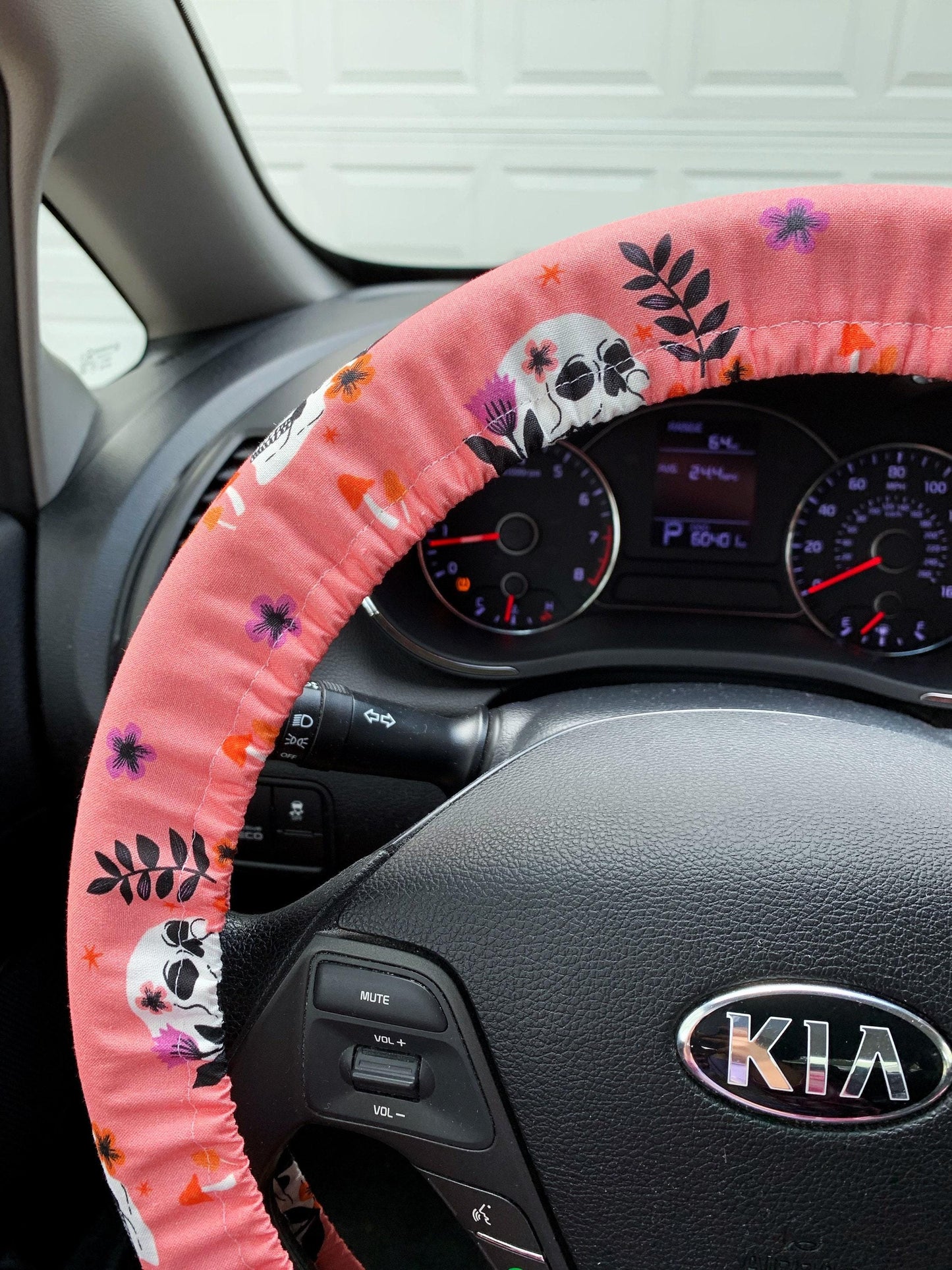 Pink Skull Mushroom Steering Wheel Cover