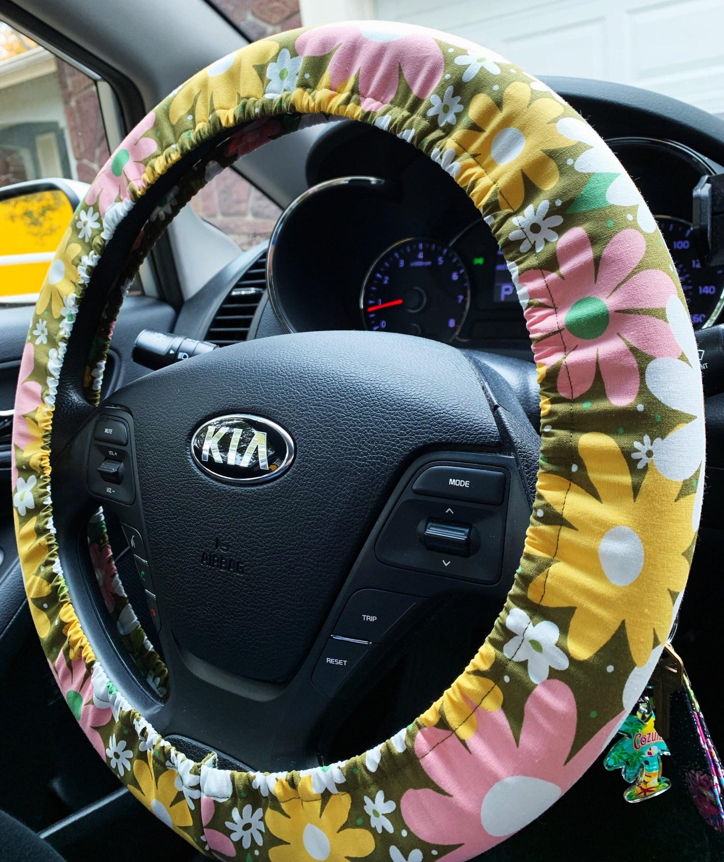 Olive Flower Power Steering Wheel Cover