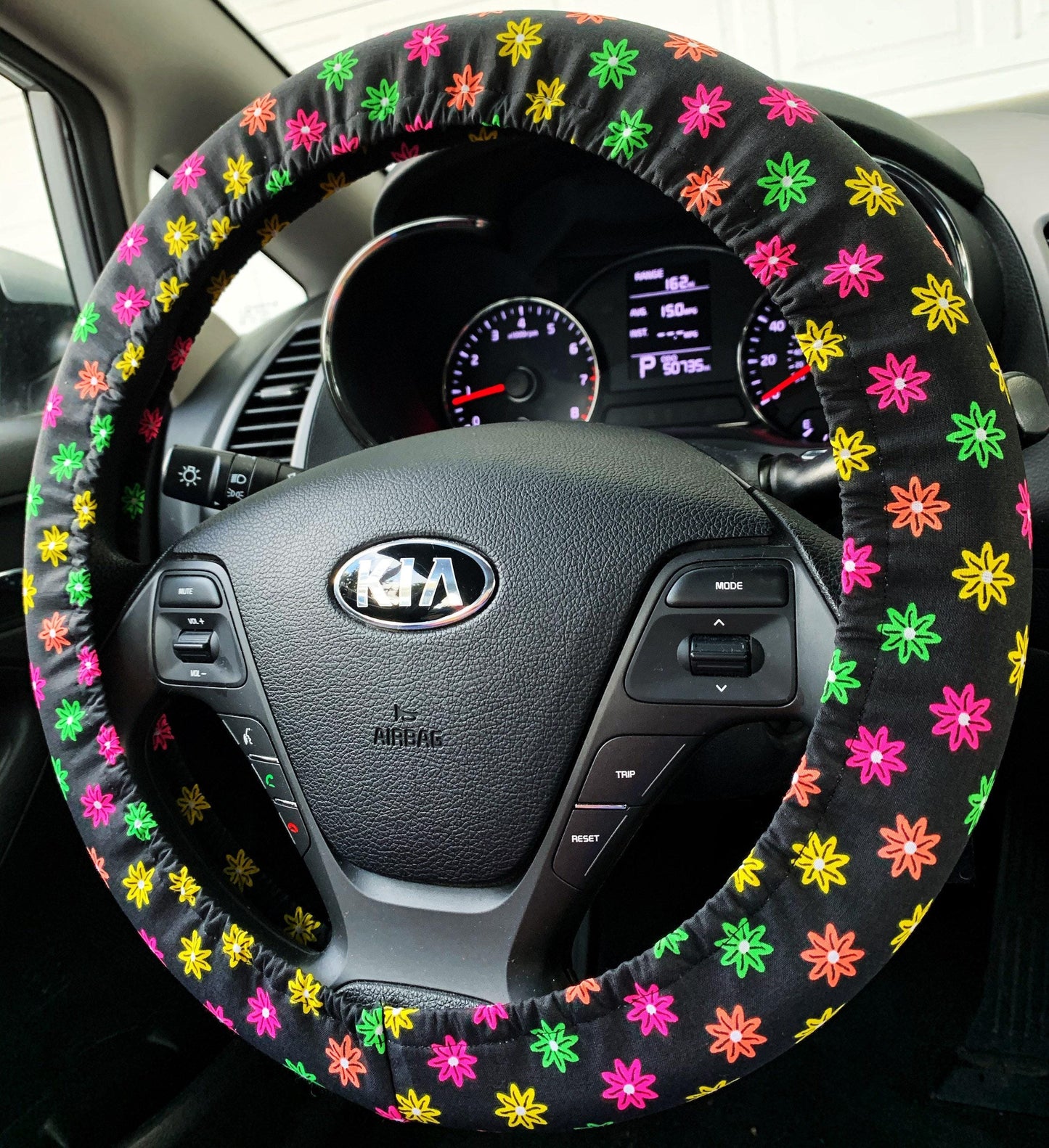 Hippie Neon Flower Steering Wheel Cover